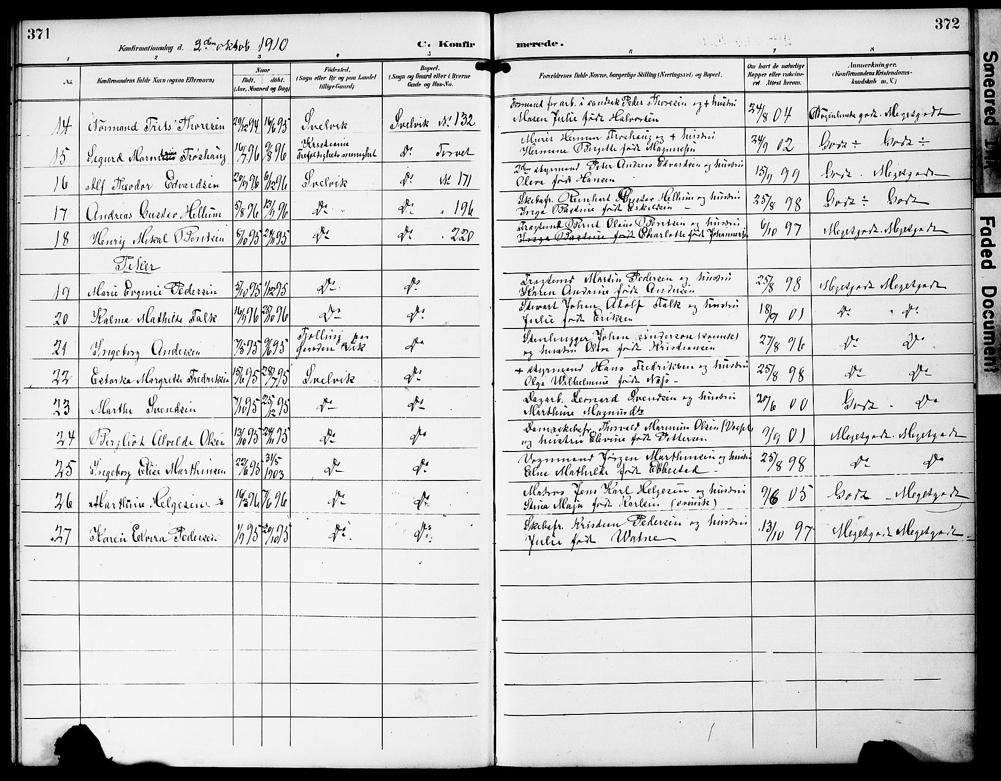 Strømm kirkebøker, AV/SAKO-A-322/G/Gb/L0002: Parish register (copy) no. II 2, 1897-1928, p. 371-372