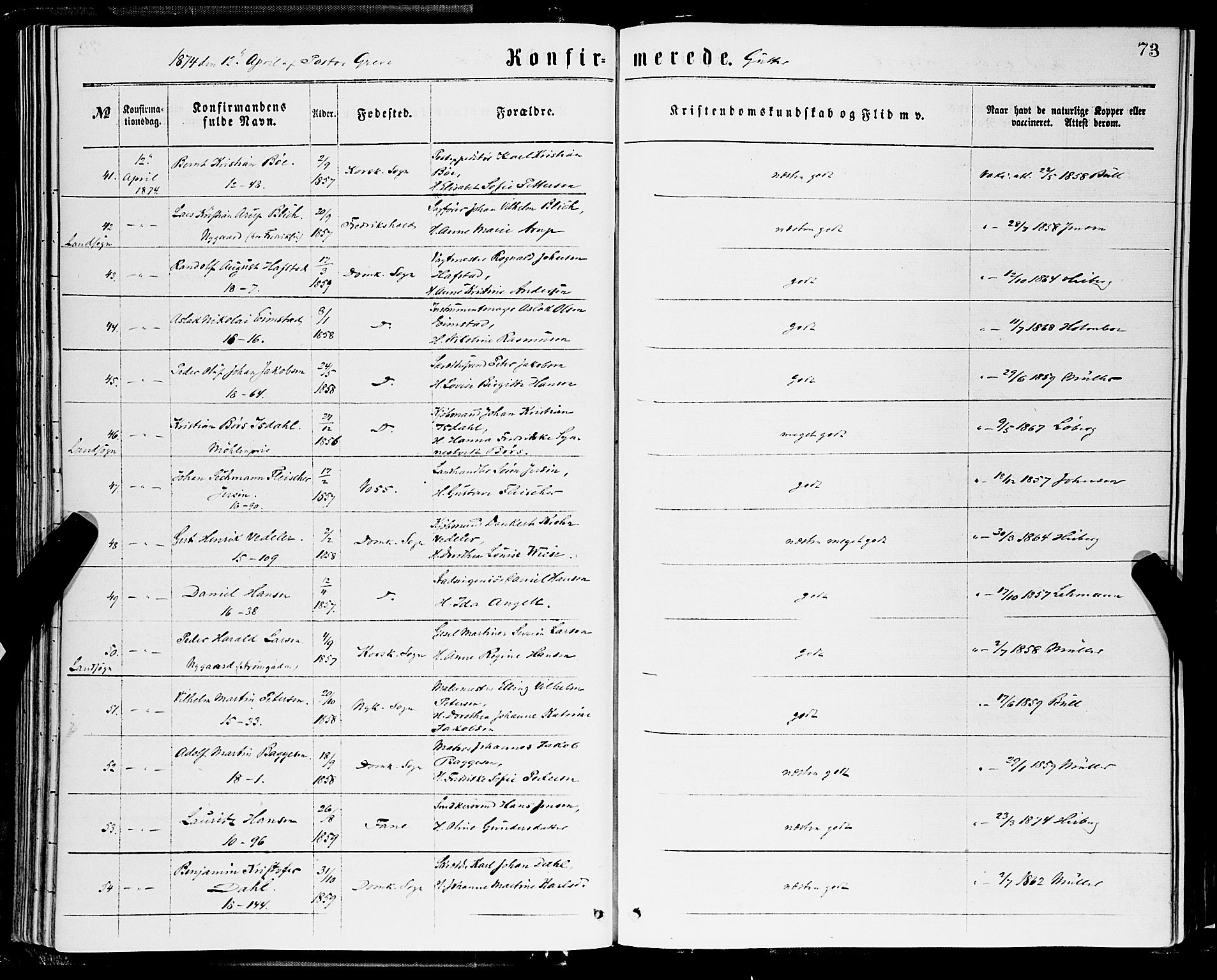 Domkirken sokneprestembete, SAB/A-74801/H/Haa/L0029: Parish register (official) no. C 4, 1864-1879, p. 73