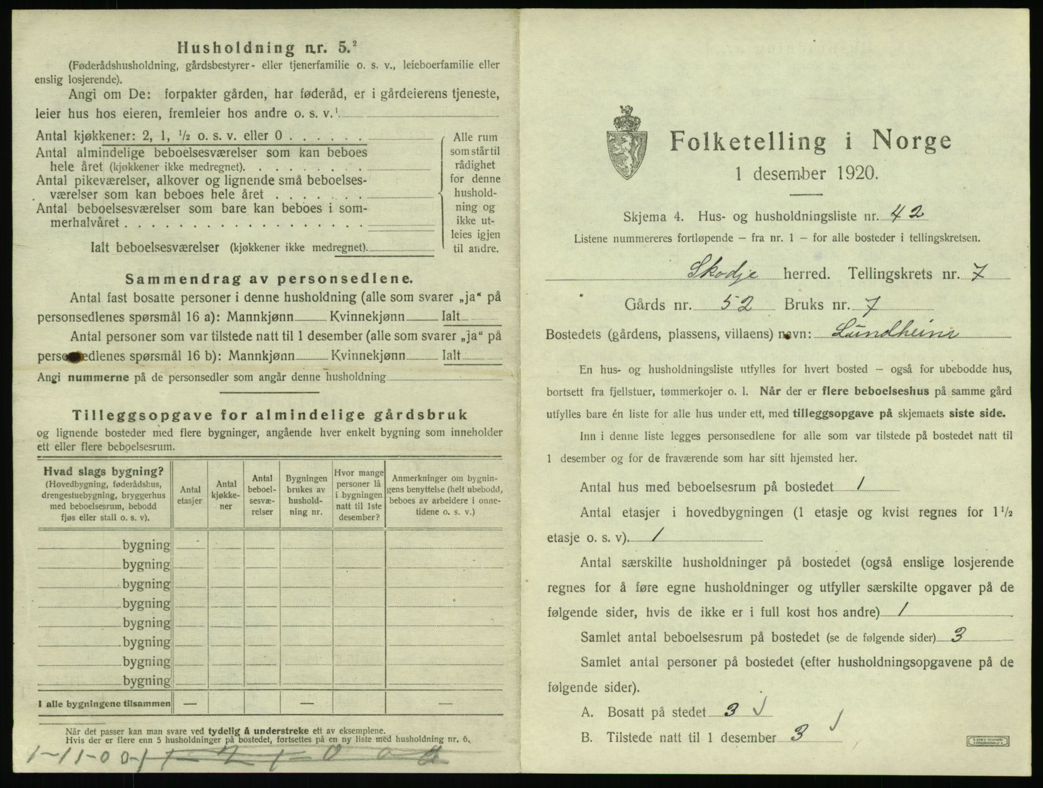 SAT, 1920 census for Skodje, 1920, p. 547