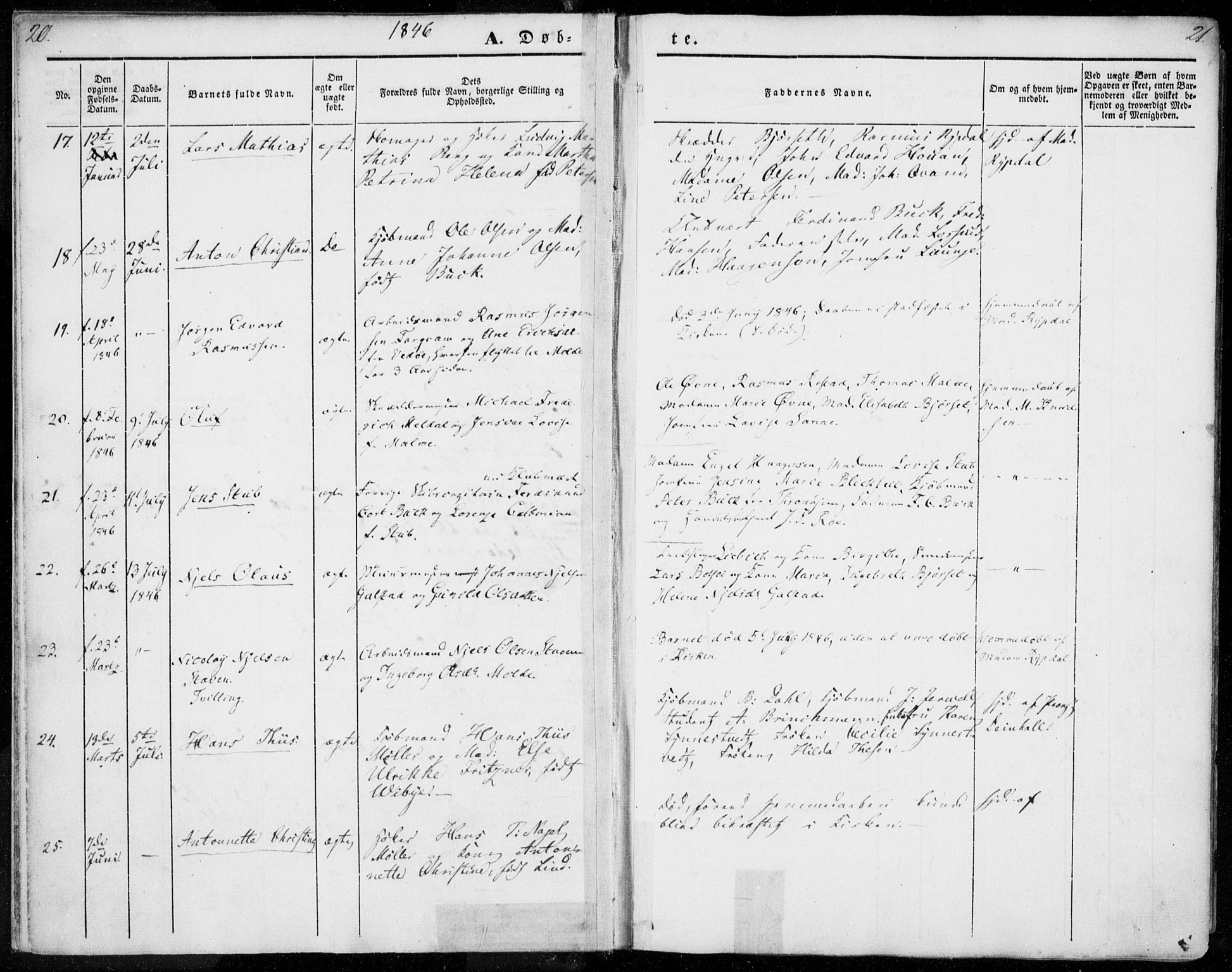 Ministerialprotokoller, klokkerbøker og fødselsregistre - Møre og Romsdal, AV/SAT-A-1454/558/L0689: Parish register (official) no. 558A03, 1843-1872, p. 20-21