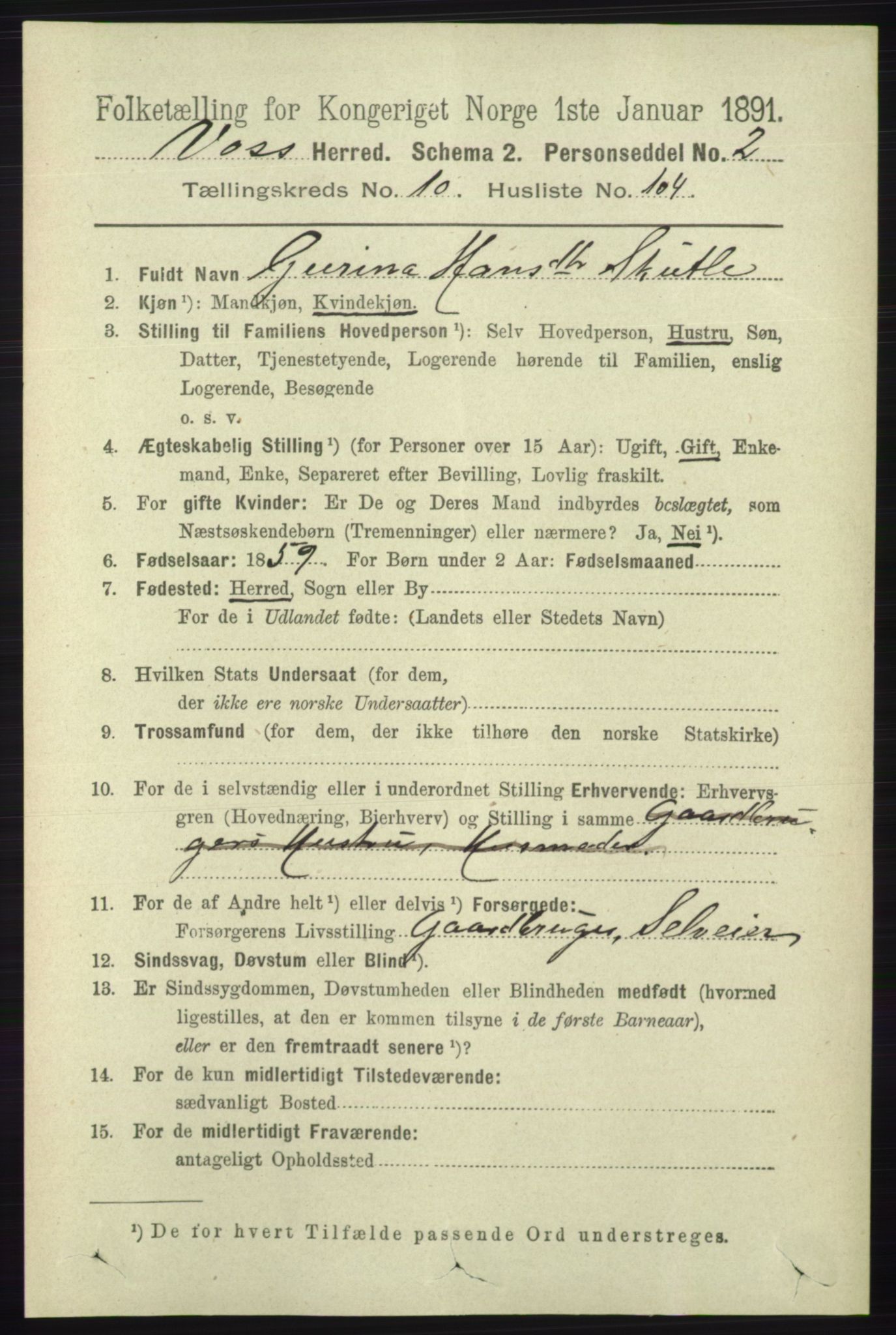 RA, 1891 census for 1235 Voss, 1891, p. 5718