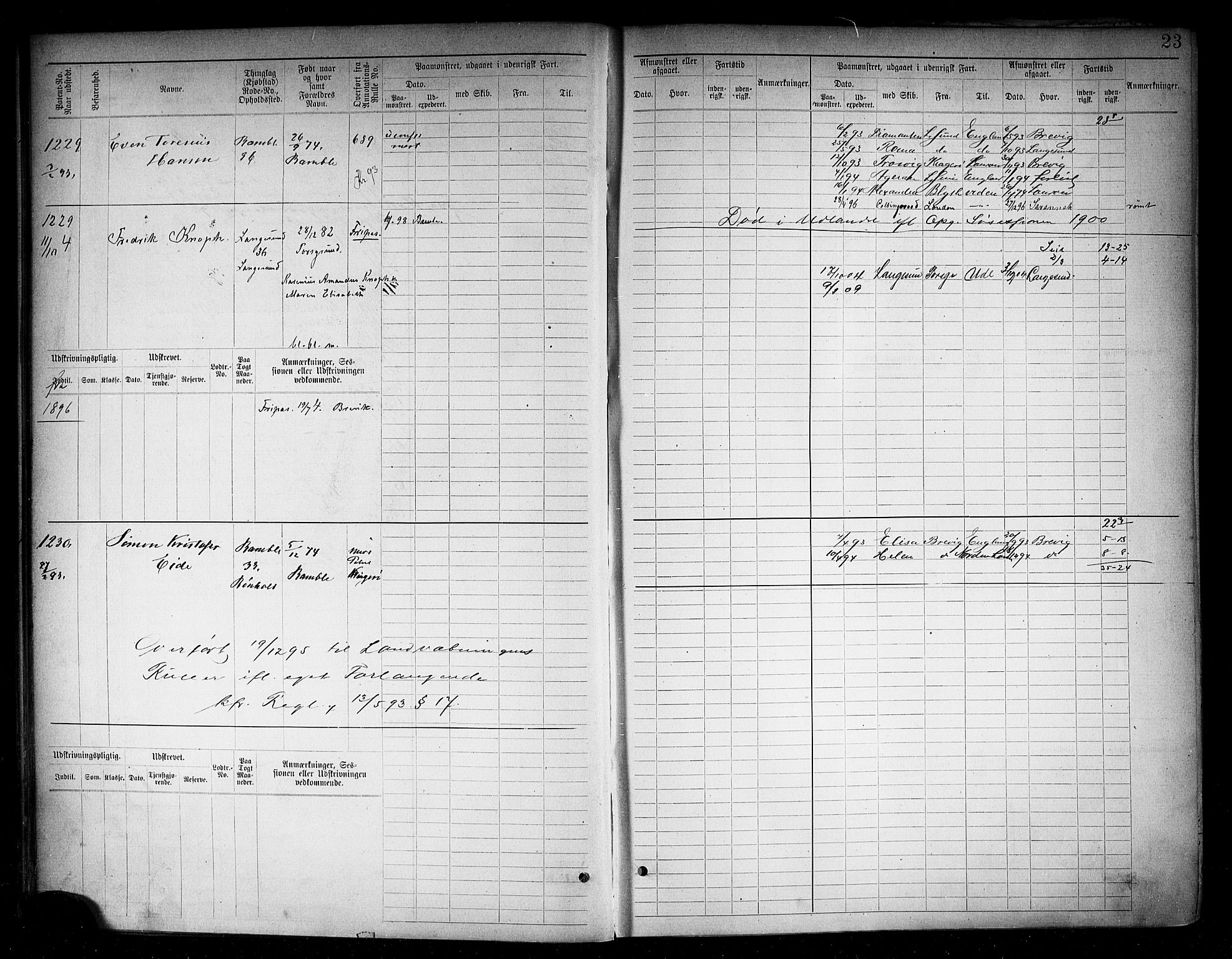 Langesund innrulleringskontor, AV/SAKO-A-831/F/Fc/L0006: Hovedrulle, 1891-1922, p. 25