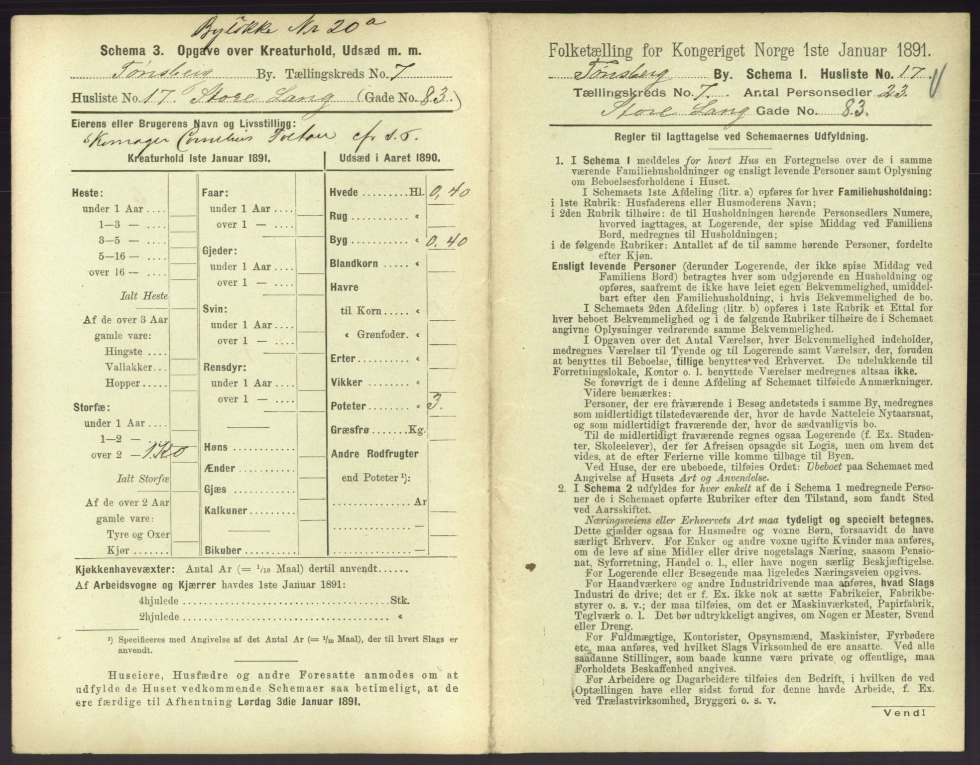 RA, 1891 census for 0705 Tønsberg, 1891, p. 304