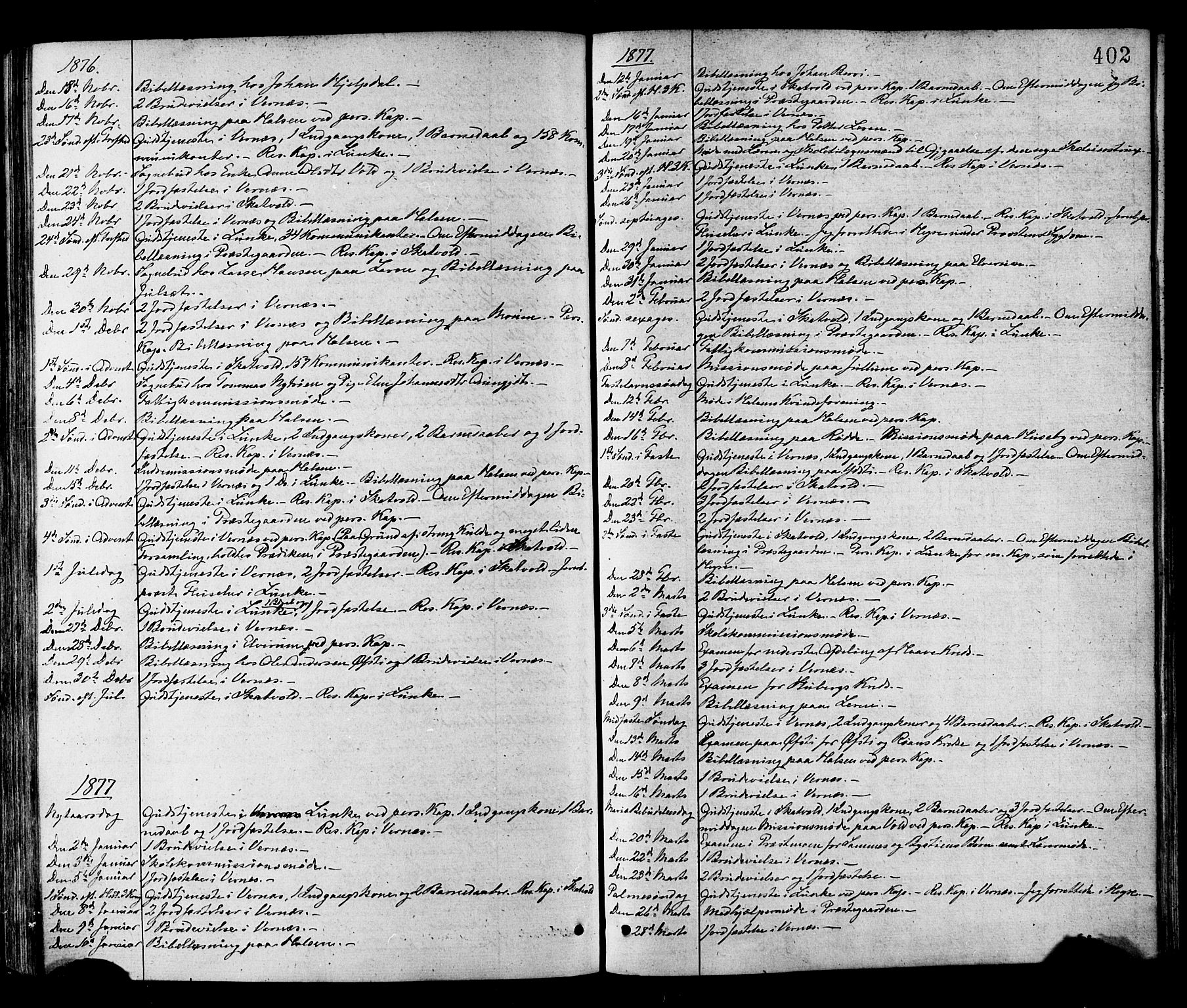 Ministerialprotokoller, klokkerbøker og fødselsregistre - Nord-Trøndelag, SAT/A-1458/709/L0076: Parish register (official) no. 709A16, 1871-1879, p. 402