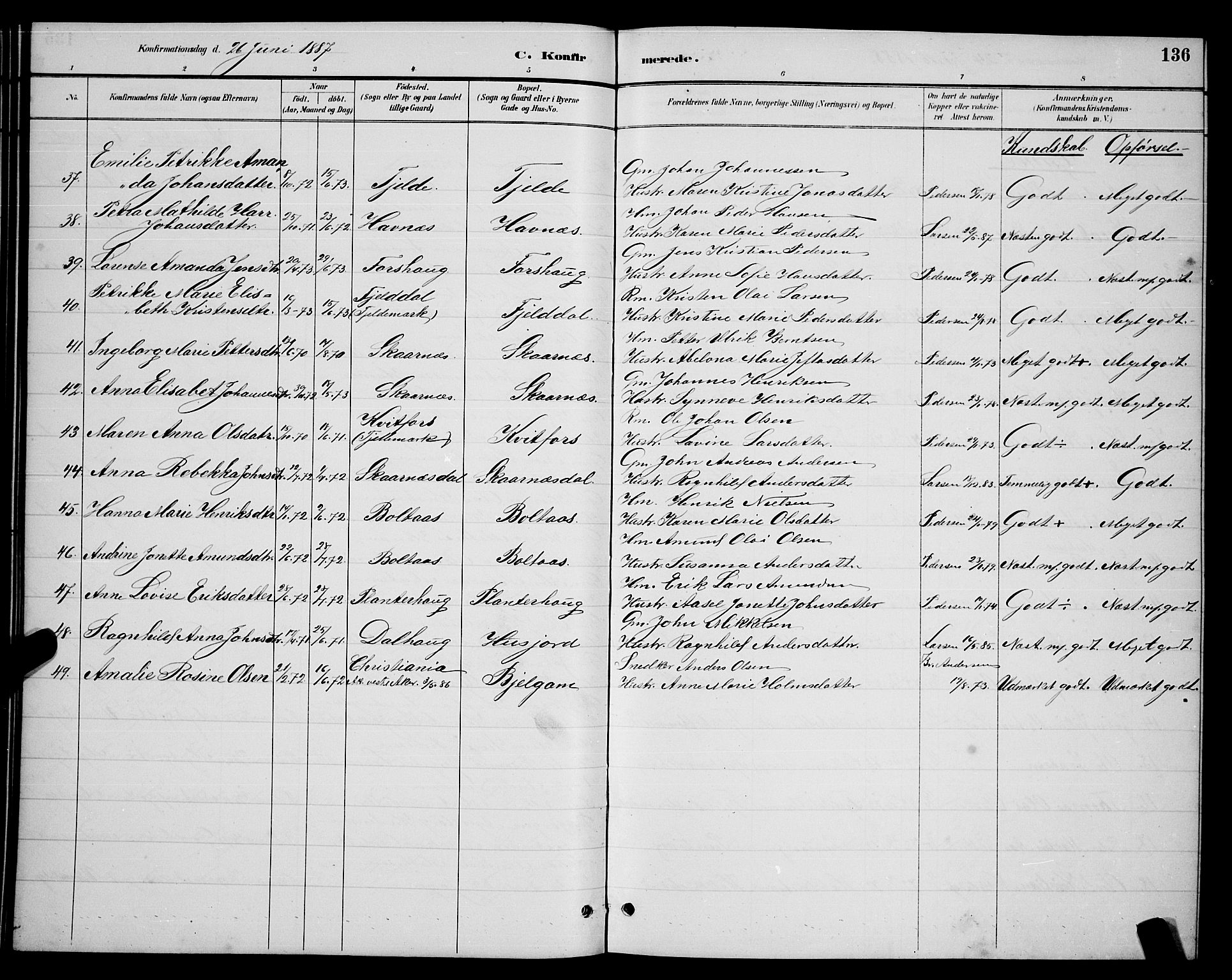 Ministerialprotokoller, klokkerbøker og fødselsregistre - Nordland, AV/SAT-A-1459/863/L0914: Parish register (copy) no. 863C04, 1886-1897, p. 136