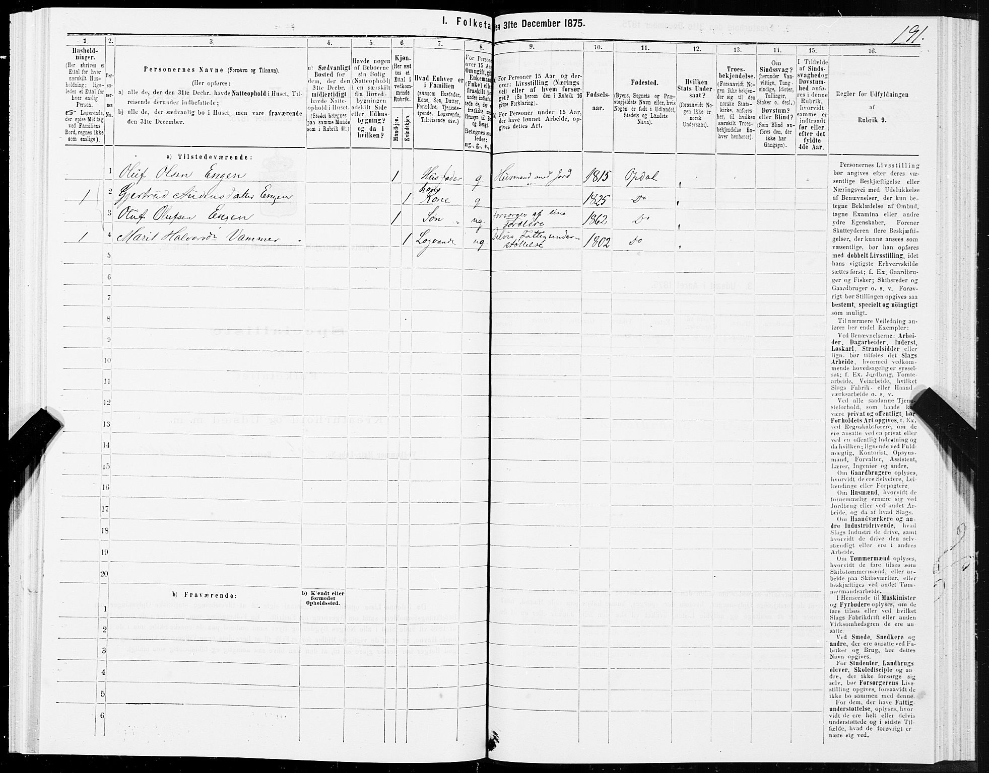 SAT, 1875 census for 1634P Oppdal, 1875, p. 2191