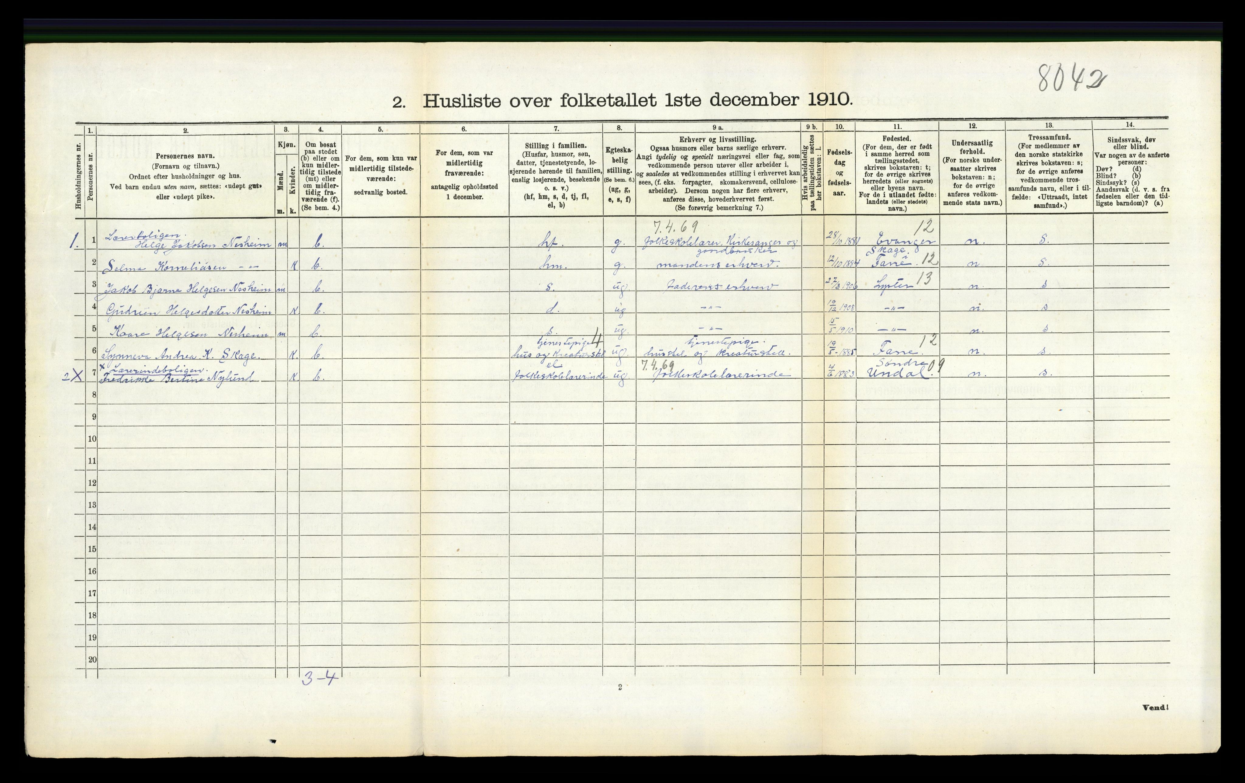 RA, 1910 census for Tysvær, 1910, p. 354