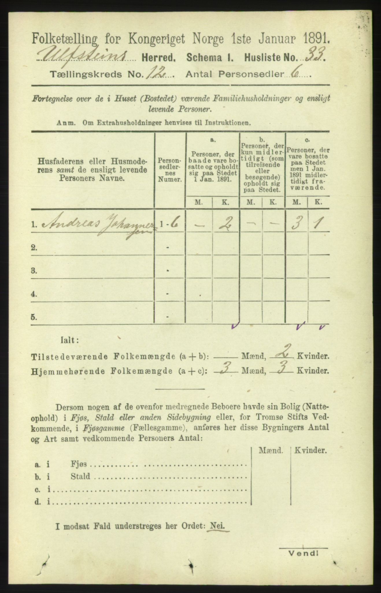 RA, 1891 census for 1516 Ulstein, 1891, p. 3837