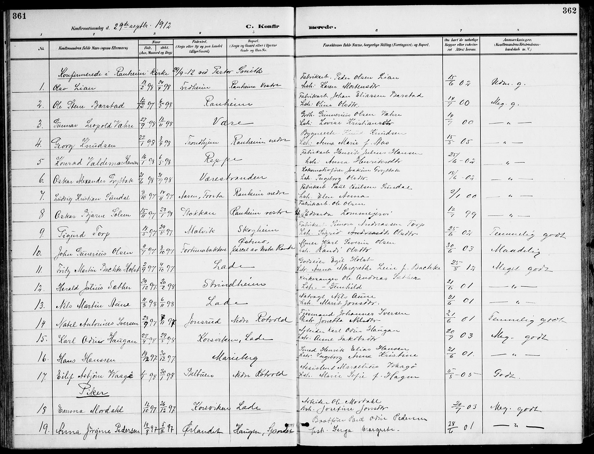 Ministerialprotokoller, klokkerbøker og fødselsregistre - Sør-Trøndelag, AV/SAT-A-1456/607/L0320: Parish register (official) no. 607A04, 1907-1915, p. 361-362