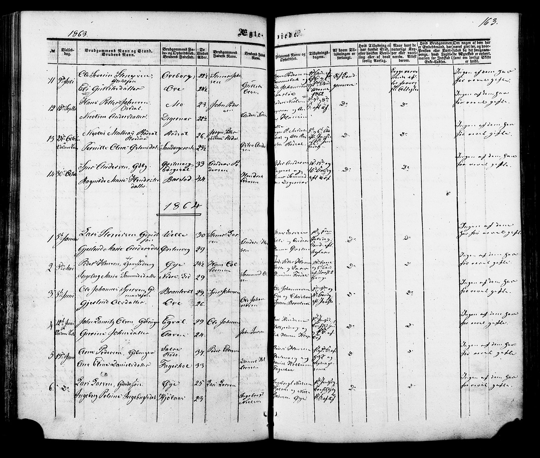 Ministerialprotokoller, klokkerbøker og fødselsregistre - Møre og Romsdal, SAT/A-1454/513/L0175: Parish register (official) no. 513A02, 1856-1877, p. 163