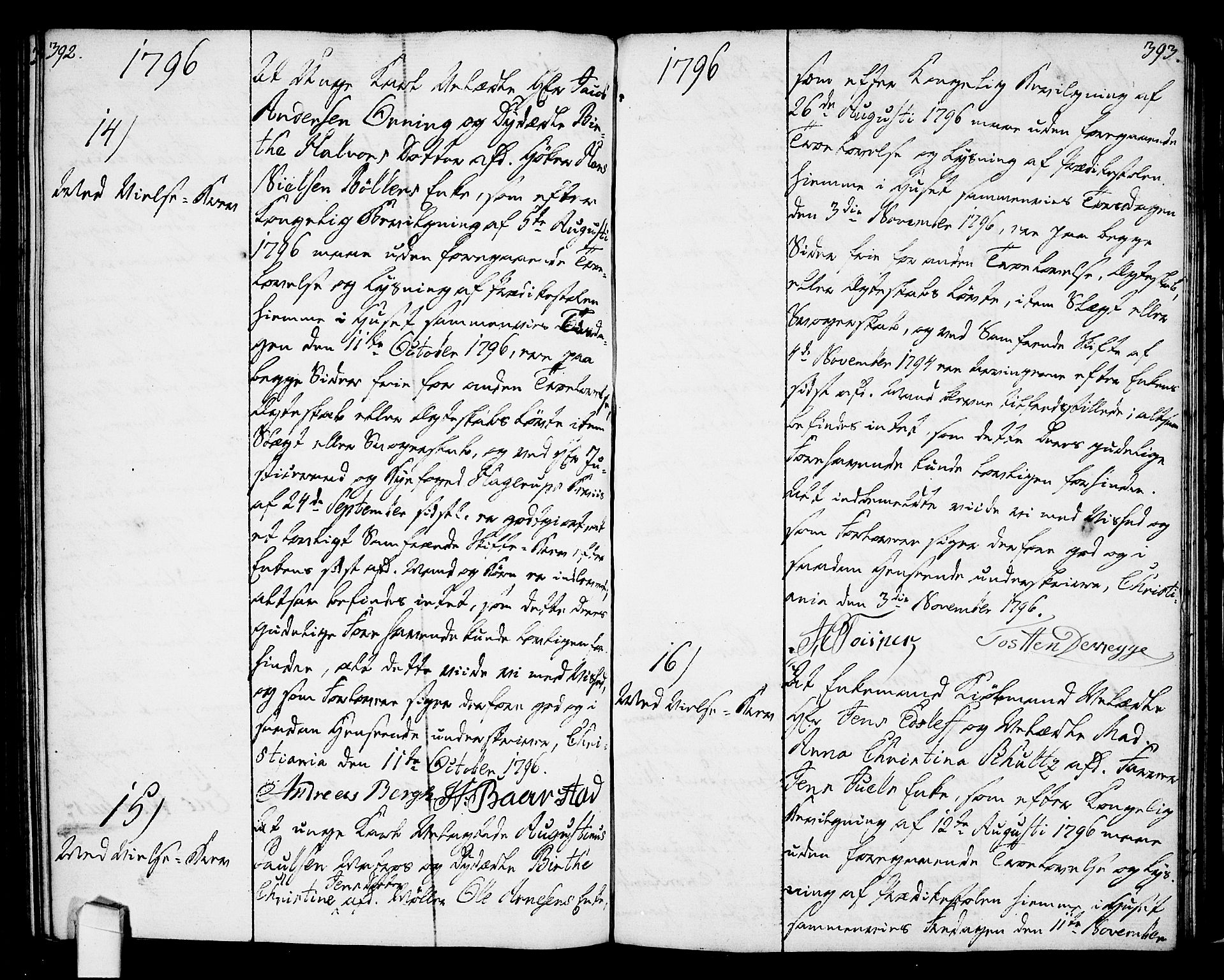 Oslo domkirke Kirkebøker, AV/SAO-A-10752/L/La/L0010: Best man's statements no. 10, 1789-1807, p. 392-393
