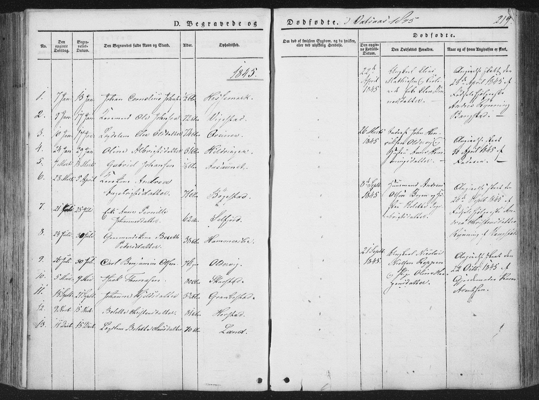 Ministerialprotokoller, klokkerbøker og fødselsregistre - Nordland, AV/SAT-A-1459/810/L0144: Parish register (official) no. 810A07 /1, 1841-1862, p. 219