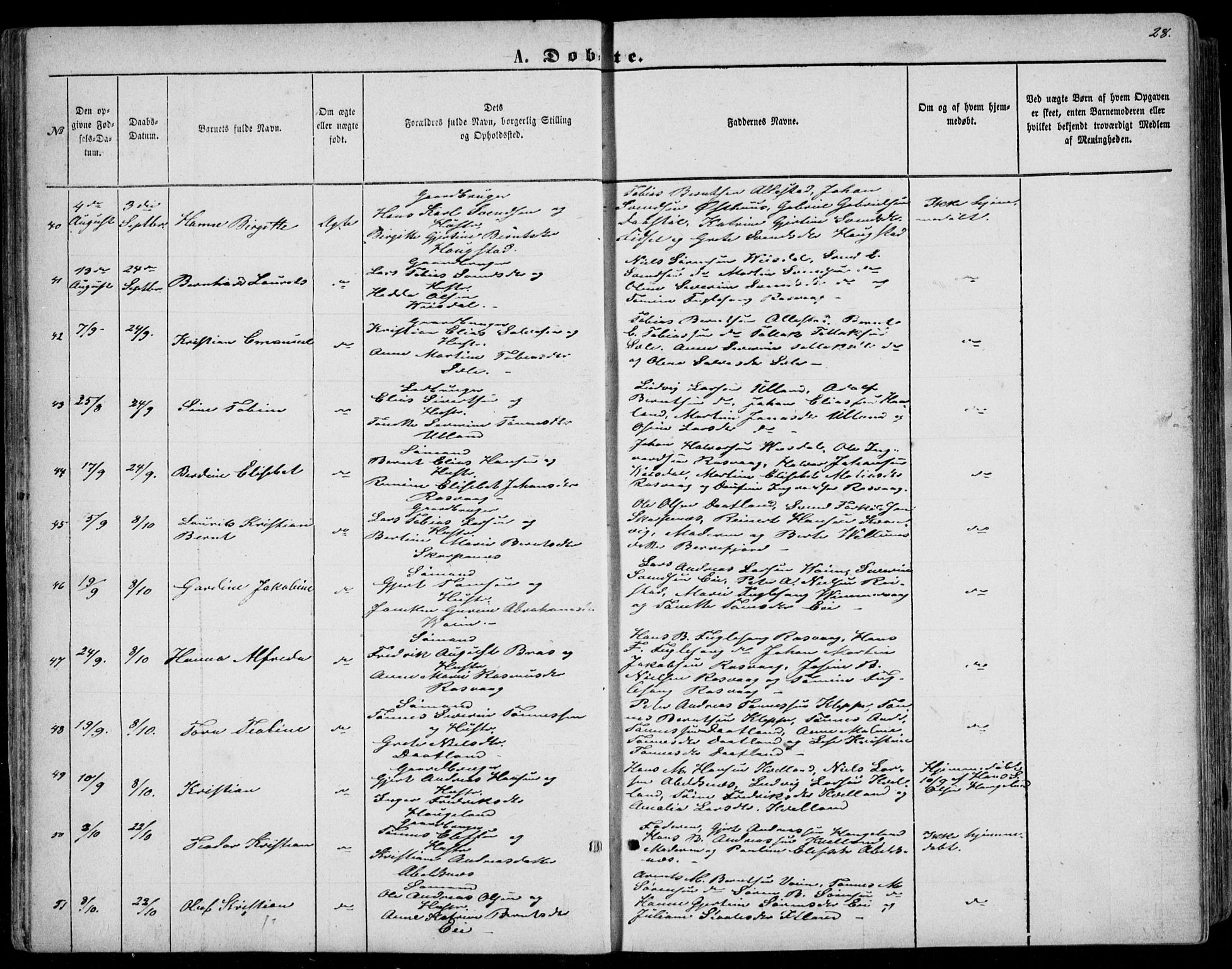 Flekkefjord sokneprestkontor, AV/SAK-1111-0012/F/Fb/Fbb/L0003: Parish register (copy) no. B 3, 1867-1889, p. 28