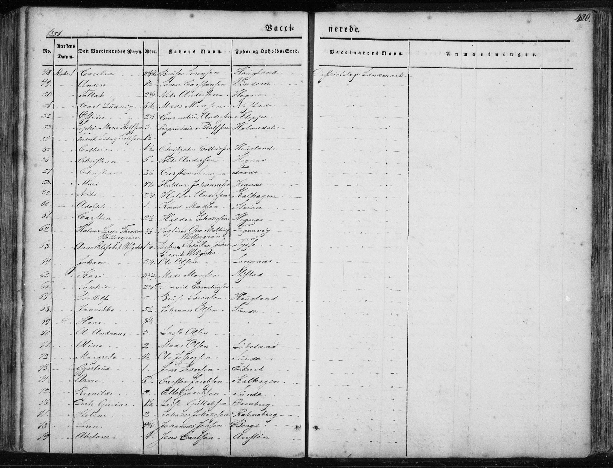 Fjaler sokneprestembete, AV/SAB-A-79801/H/Haa/Haaa/L0006: Parish register (official) no. A 6, 1835-1884, p. 420