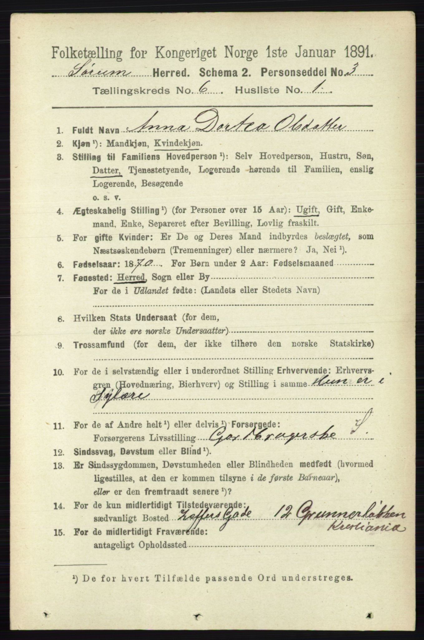 RA, 1891 census for 0226 Sørum, 1891, p. 2692