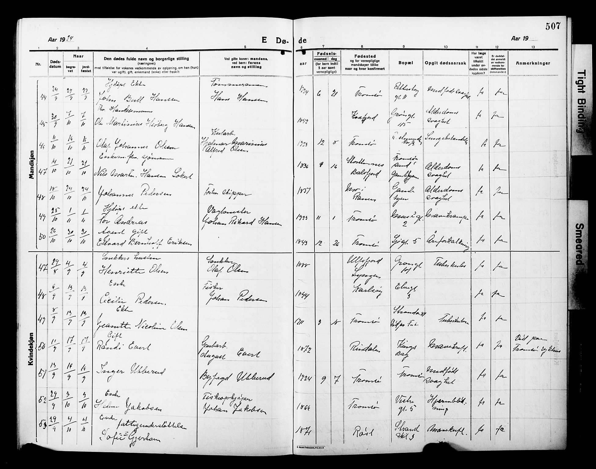 Tromsø sokneprestkontor/stiftsprosti/domprosti, AV/SATØ-S-1343/G/Gb/L0009klokker: Parish register (copy) no. 9, 1915-1925, p. 507