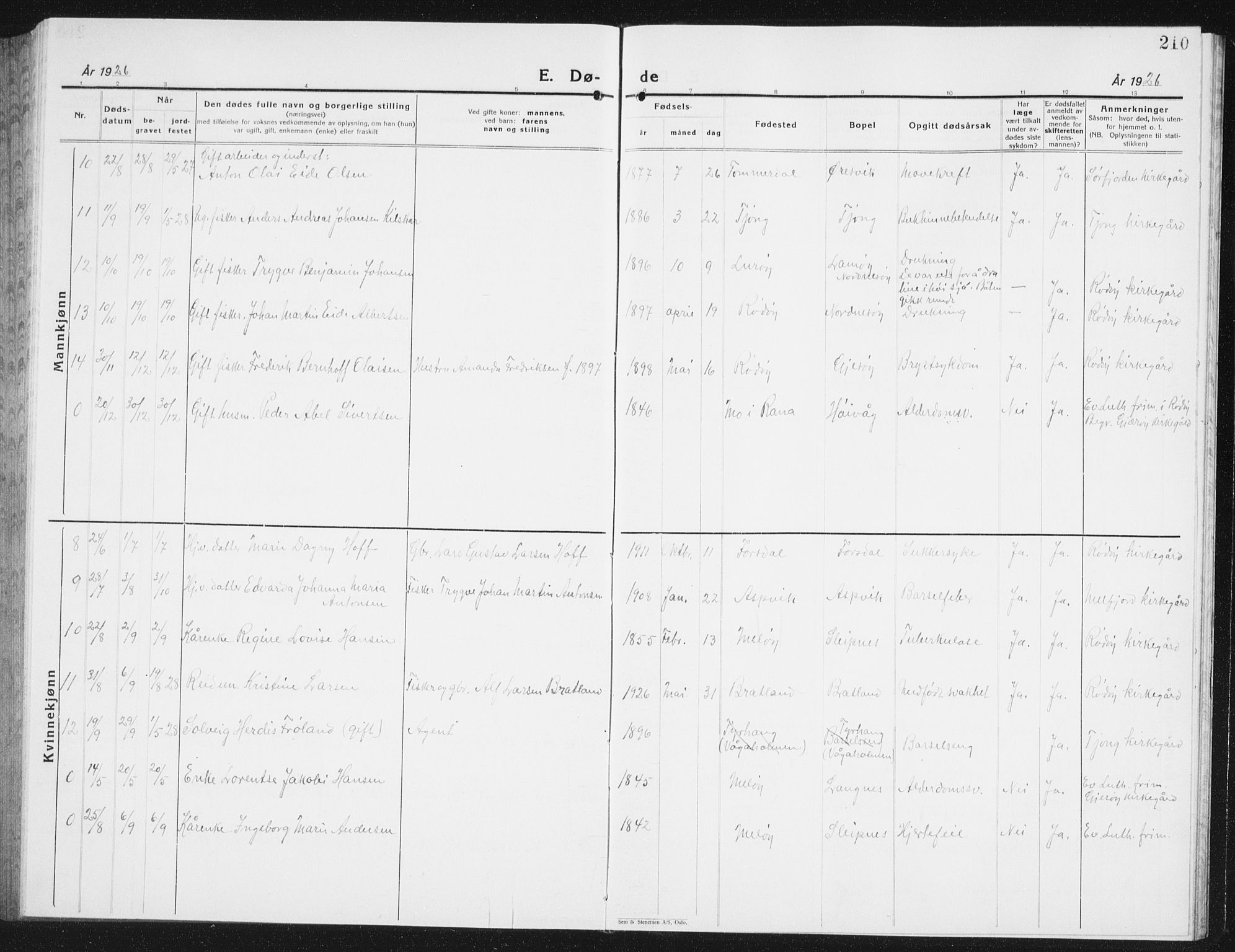 Ministerialprotokoller, klokkerbøker og fødselsregistre - Nordland, AV/SAT-A-1459/841/L0622: Parish register (copy) no. 841C06, 1924-1942, p. 210