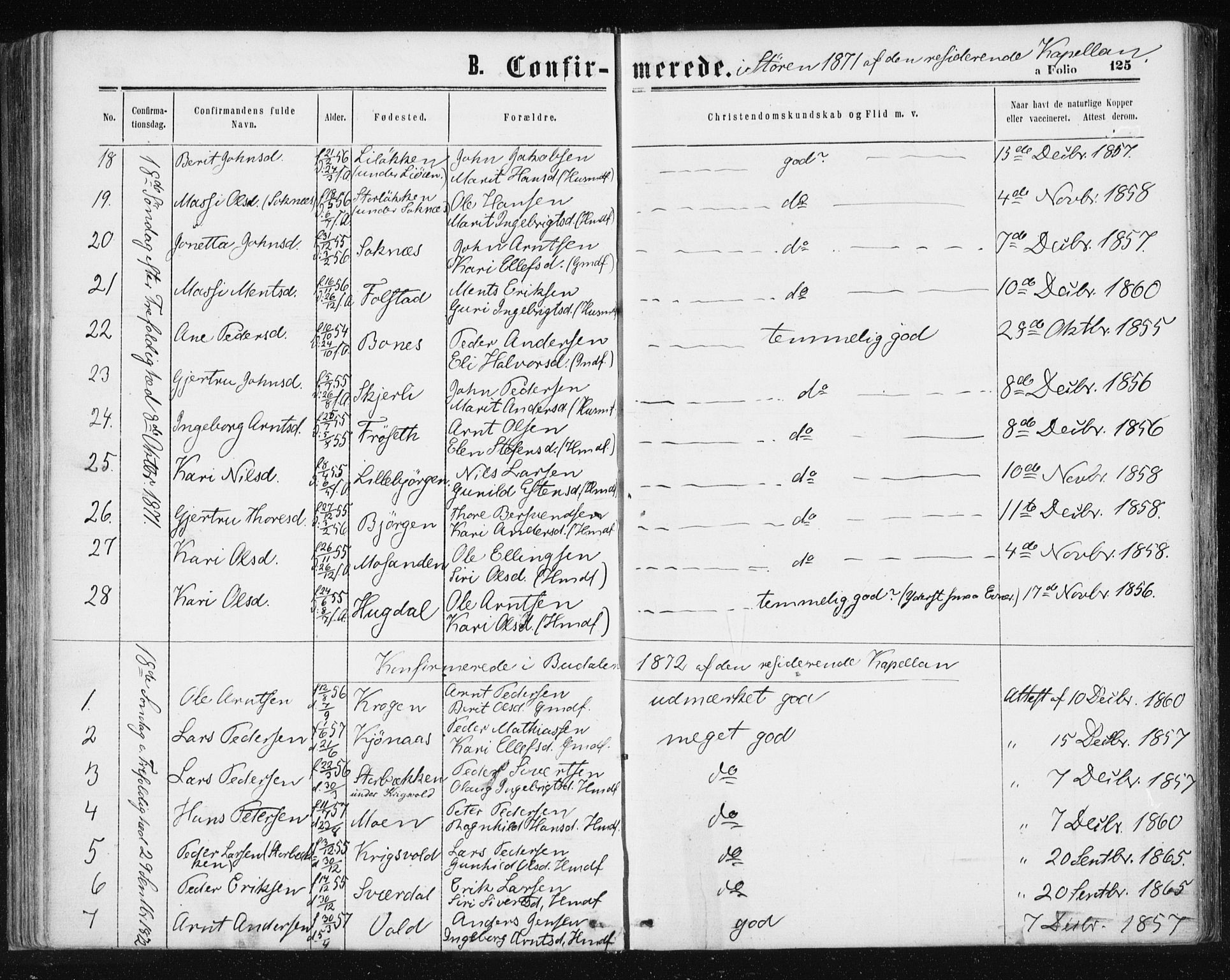 Ministerialprotokoller, klokkerbøker og fødselsregistre - Sør-Trøndelag, SAT/A-1456/687/L1001: Parish register (official) no. 687A07, 1863-1878, p. 125