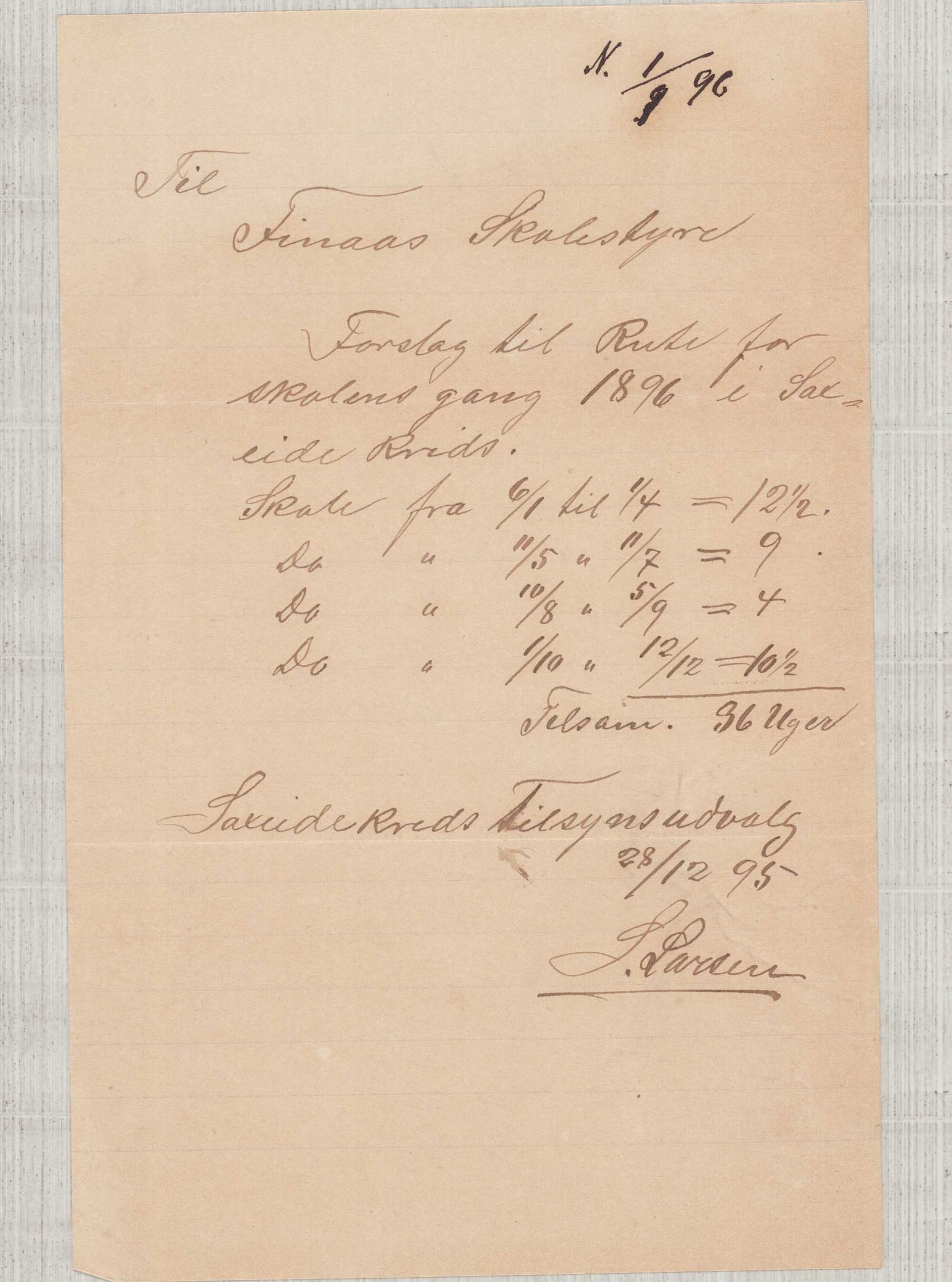 Finnaas kommune. Skulestyret, IKAH/1218a-211/D/Da/L0001/0004: Kronologisk ordna korrespondanse / Kronologisk ordna korrespondanse , 1894-1896, p. 139