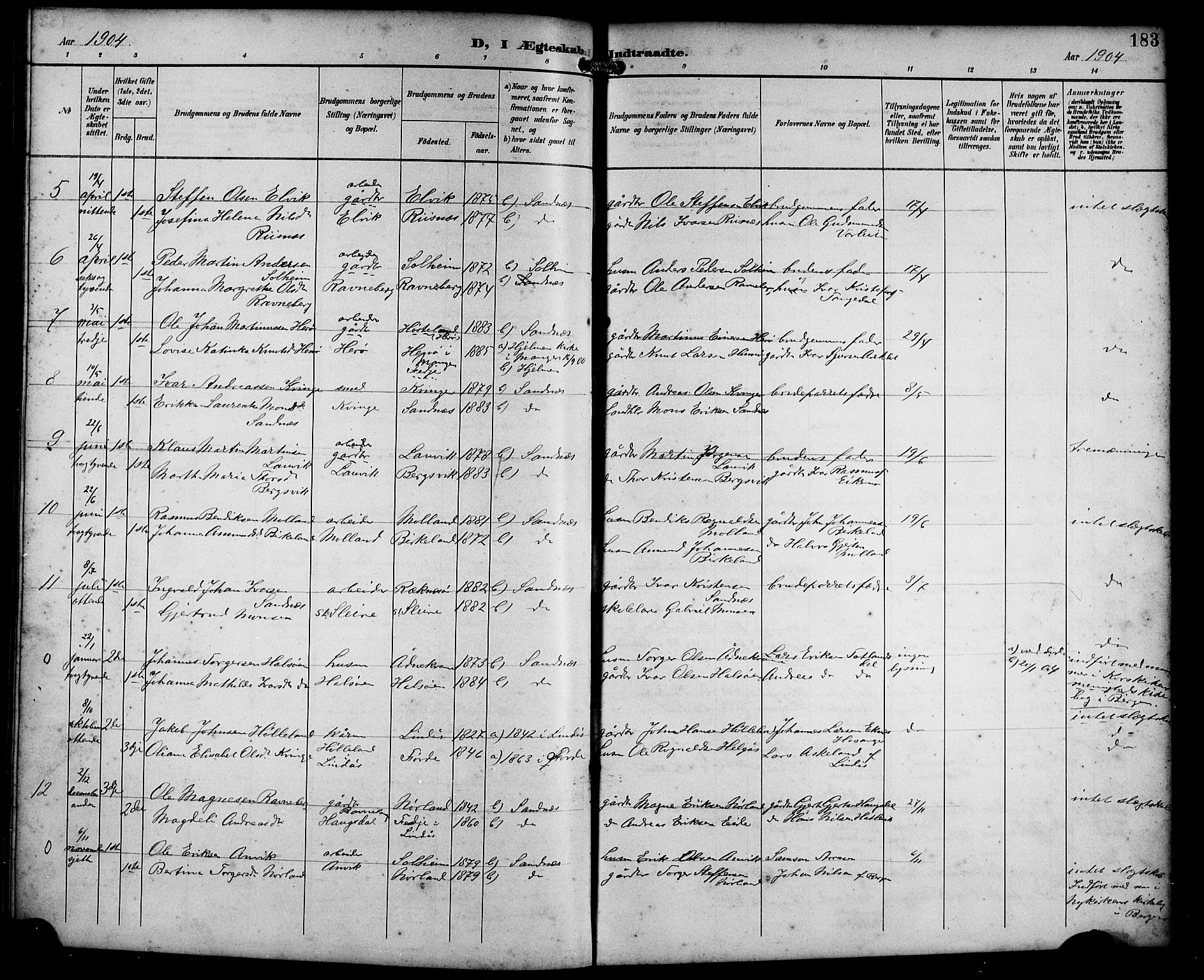 Masfjorden Sokneprestembete, SAB/A-77001: Parish register (copy) no. B 1, 1892-1913, p. 183
