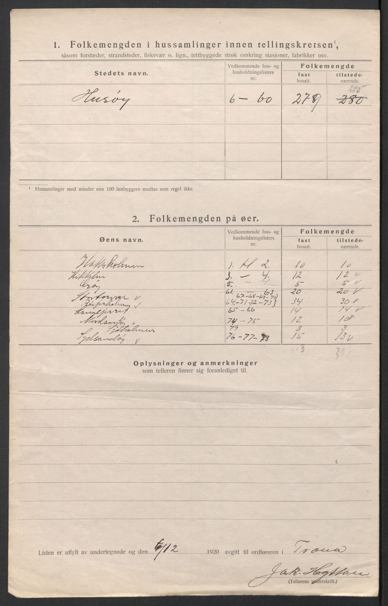 SAT, 1920 census for Træna, 1920, p. 12