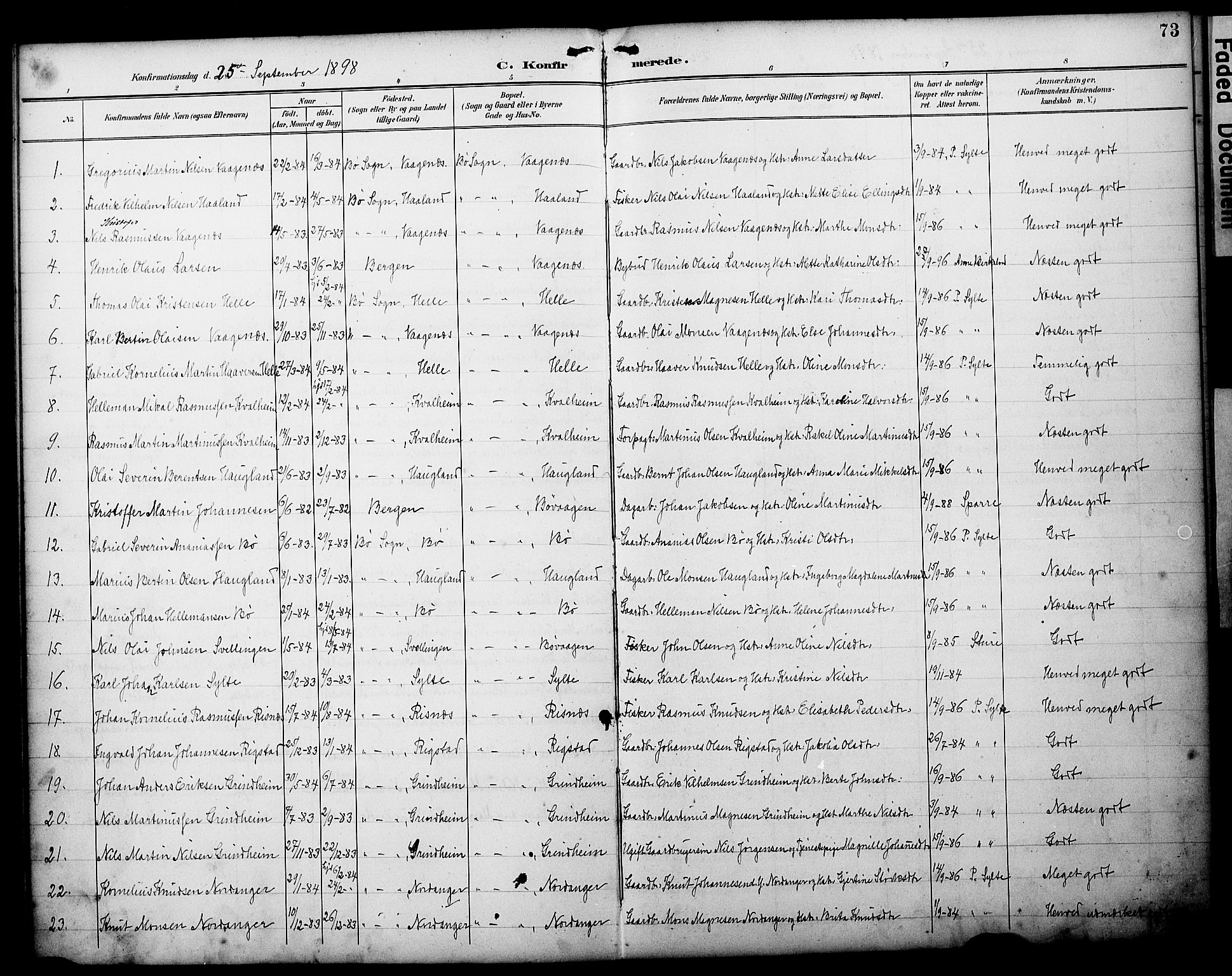 Manger sokneprestembete, AV/SAB-A-76801/H/Haa: Parish register (official) no. C 2, 1891-1902, p. 73