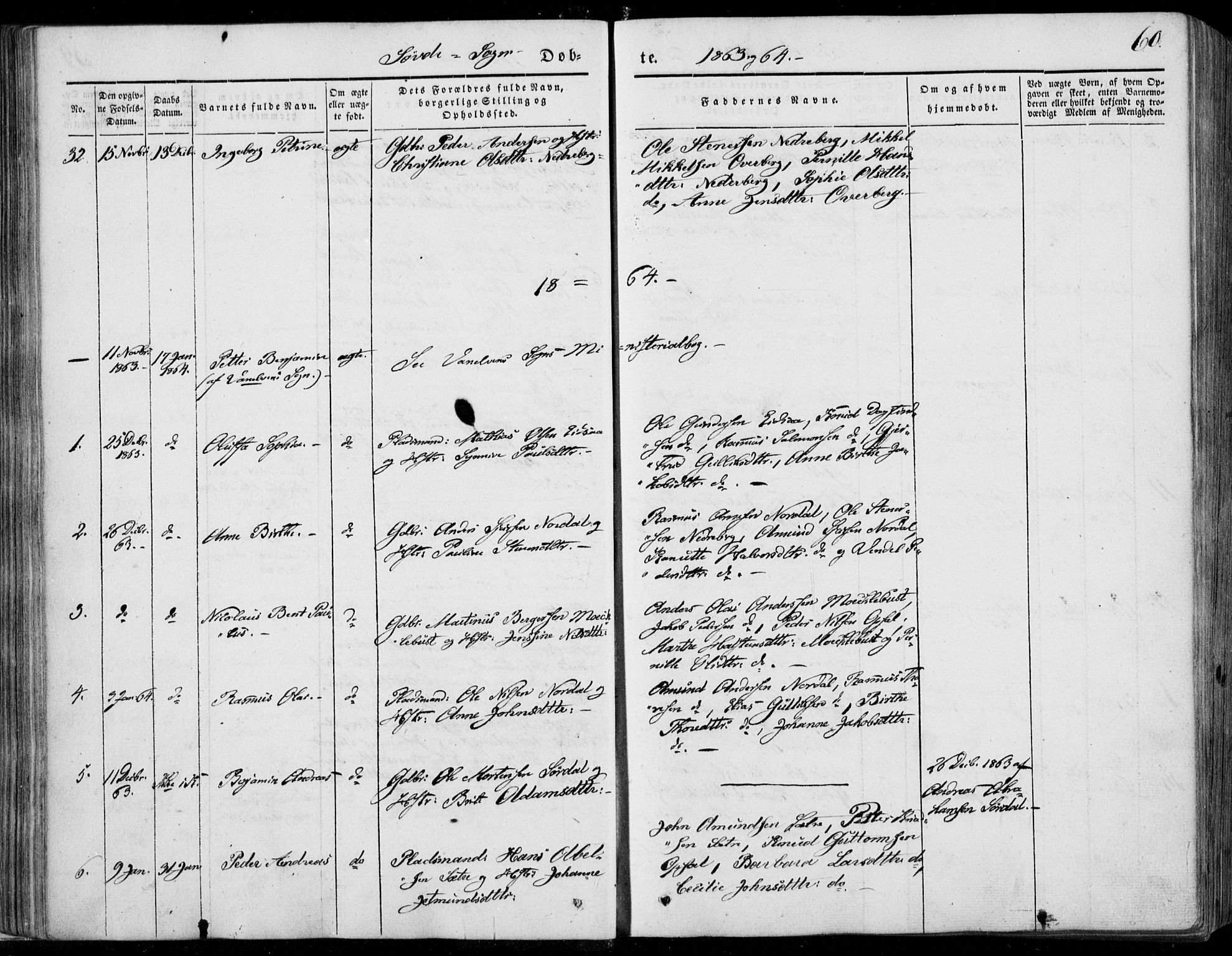 Ministerialprotokoller, klokkerbøker og fødselsregistre - Møre og Romsdal, SAT/A-1454/502/L0023: Parish register (official) no. 502A01, 1844-1873, p. 60