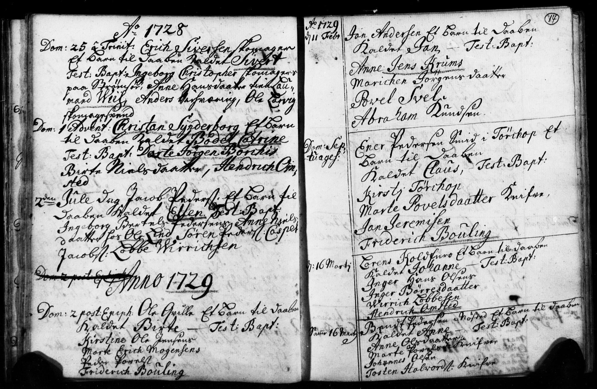 Strømsø kirkebøker, SAKO/A-246/F/Fb/L0001: Parish register (official) no. II 1, 1725-1737, p. 14