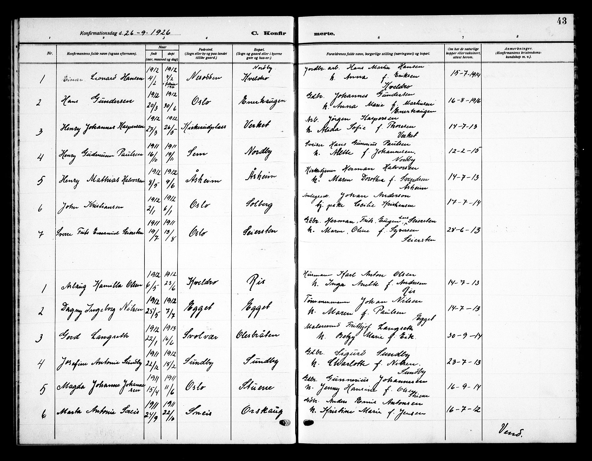 Ås prestekontor Kirkebøker, AV/SAO-A-10894/G/Gb/L0002: Parish register (copy) no. II 2, 1921-1936, p. 43