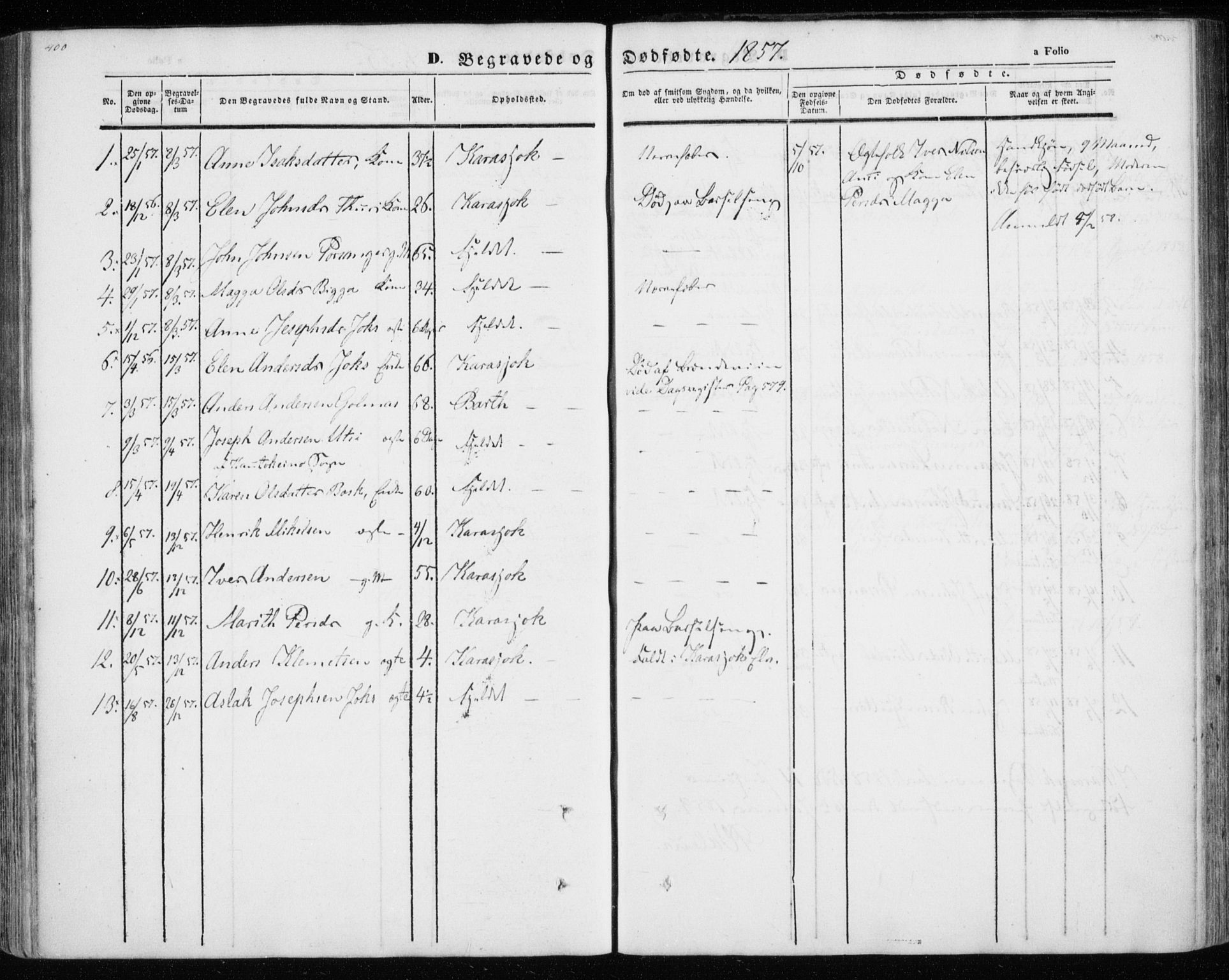 Kistrand/Porsanger sokneprestembete, SATØ/S-1351/H/Ha/L0012.kirke: Parish register (official) no. 12, 1843-1871, p. 400-401
