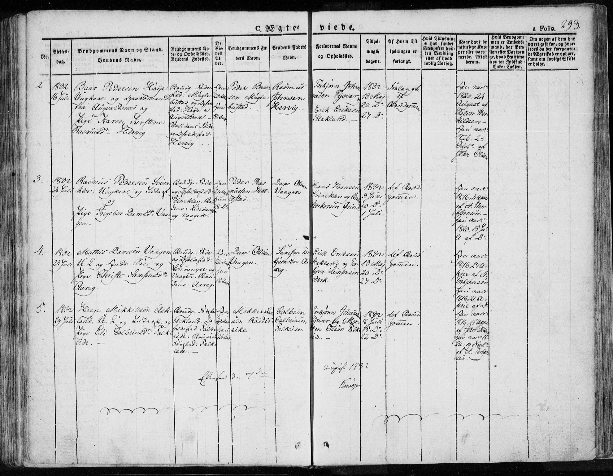 Tysvær sokneprestkontor, SAST/A -101864/H/Ha/Haa/L0001: Parish register (official) no. A 1.1, 1831-1856, p. 293
