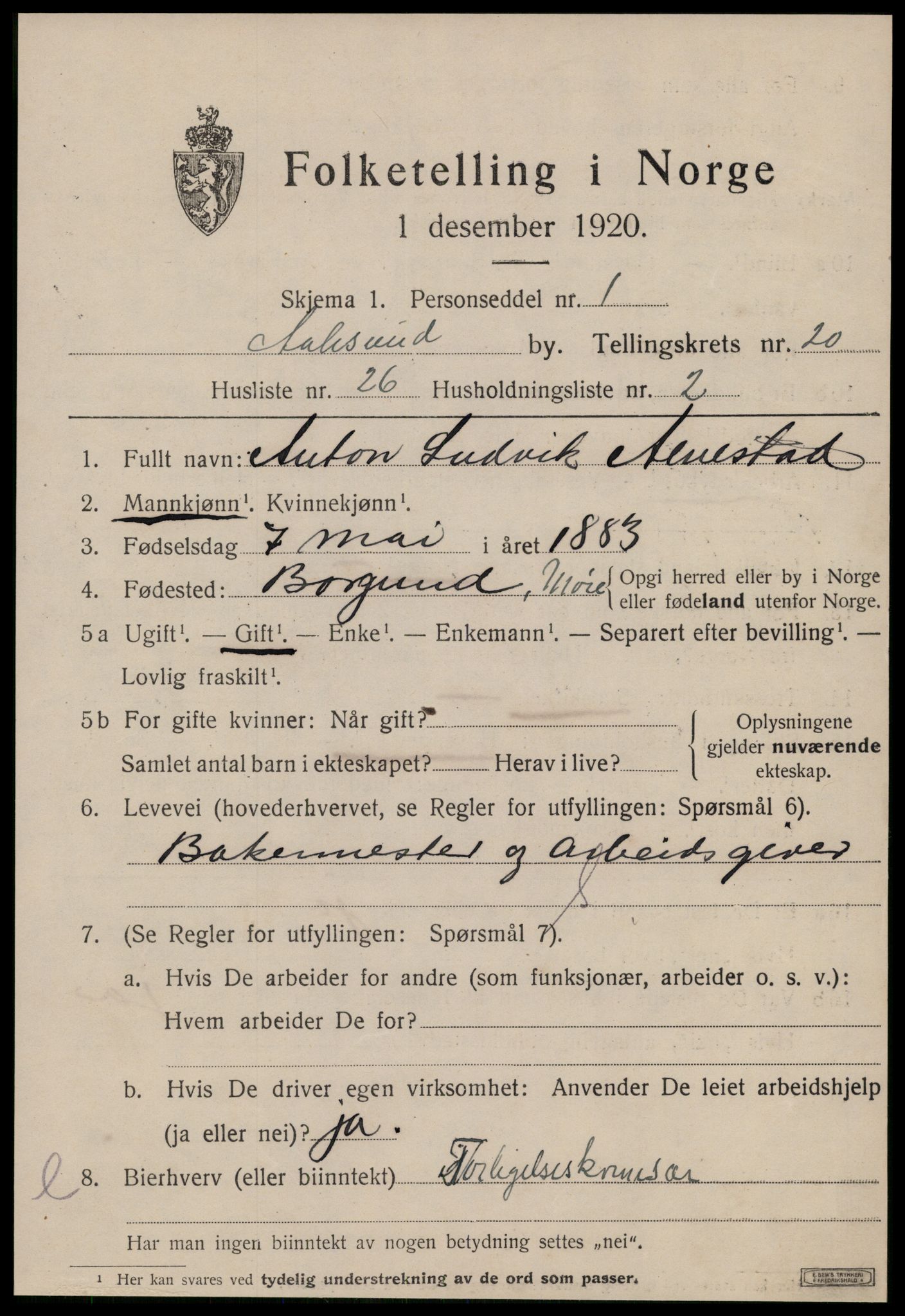 SAT, 1920 census for Ålesund, 1920, p. 38348