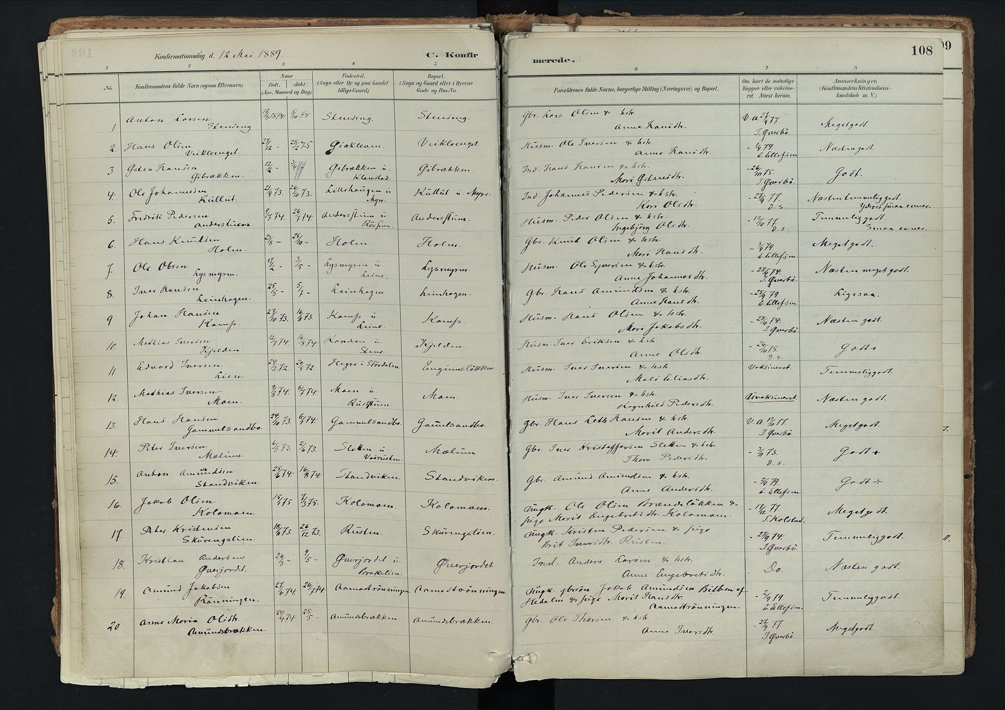 Nord-Fron prestekontor, SAH/PREST-080/H/Ha/Haa/L0003: Parish register (official) no. 3, 1884-1914, p. 108