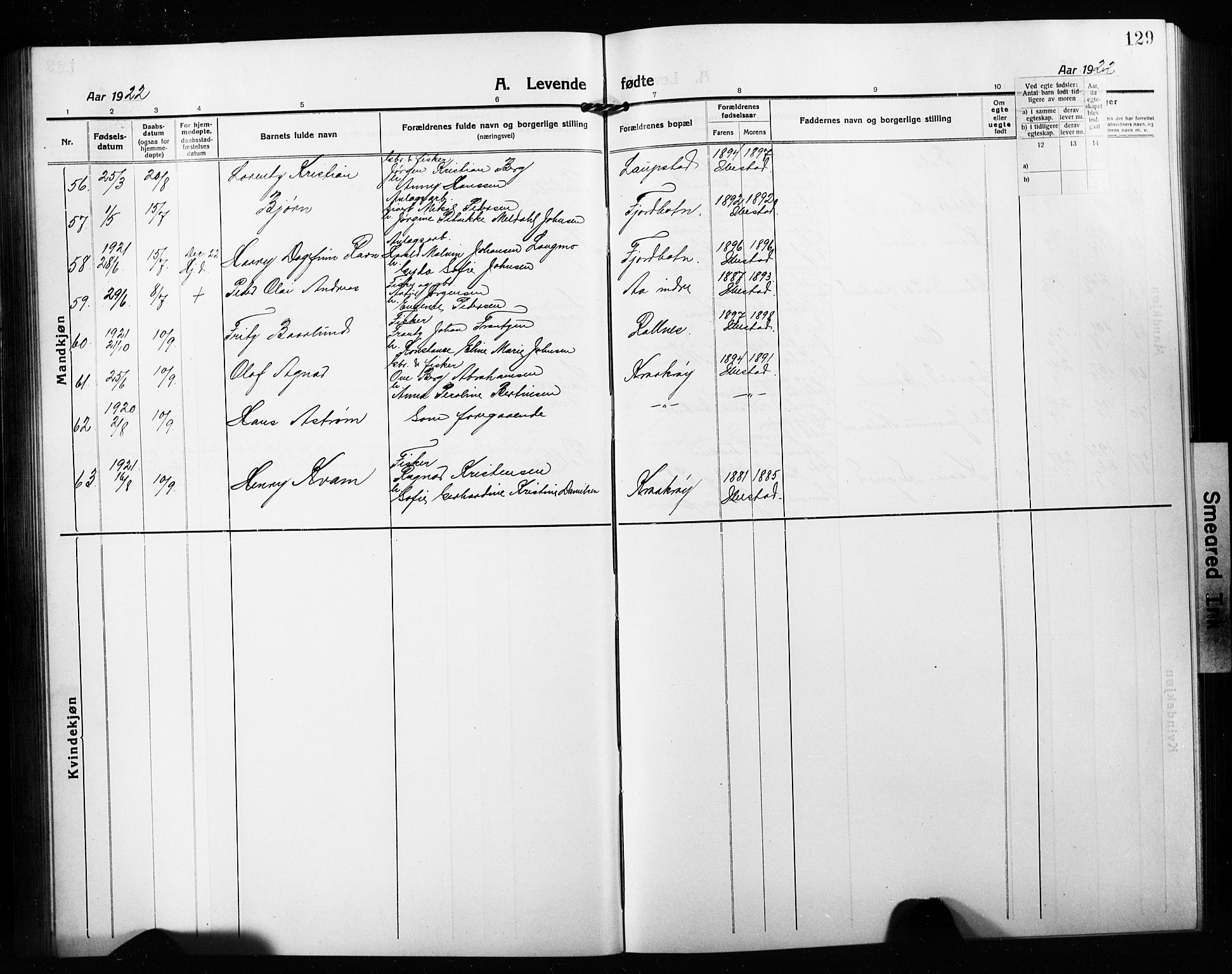 Ibestad sokneprestembete, AV/SATØ-S-0077/H/Ha/Hab/L0010klokker: Parish register (copy) no. 10, 1915-1929, p. 129