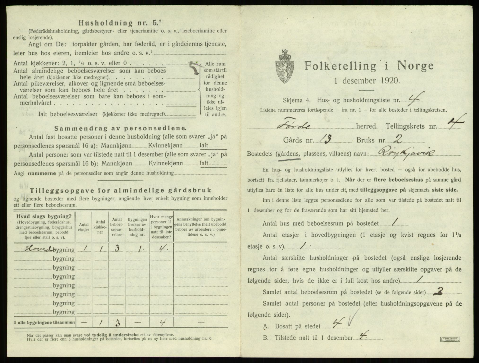 SAB, 1920 census for Førde, 1920, p. 221