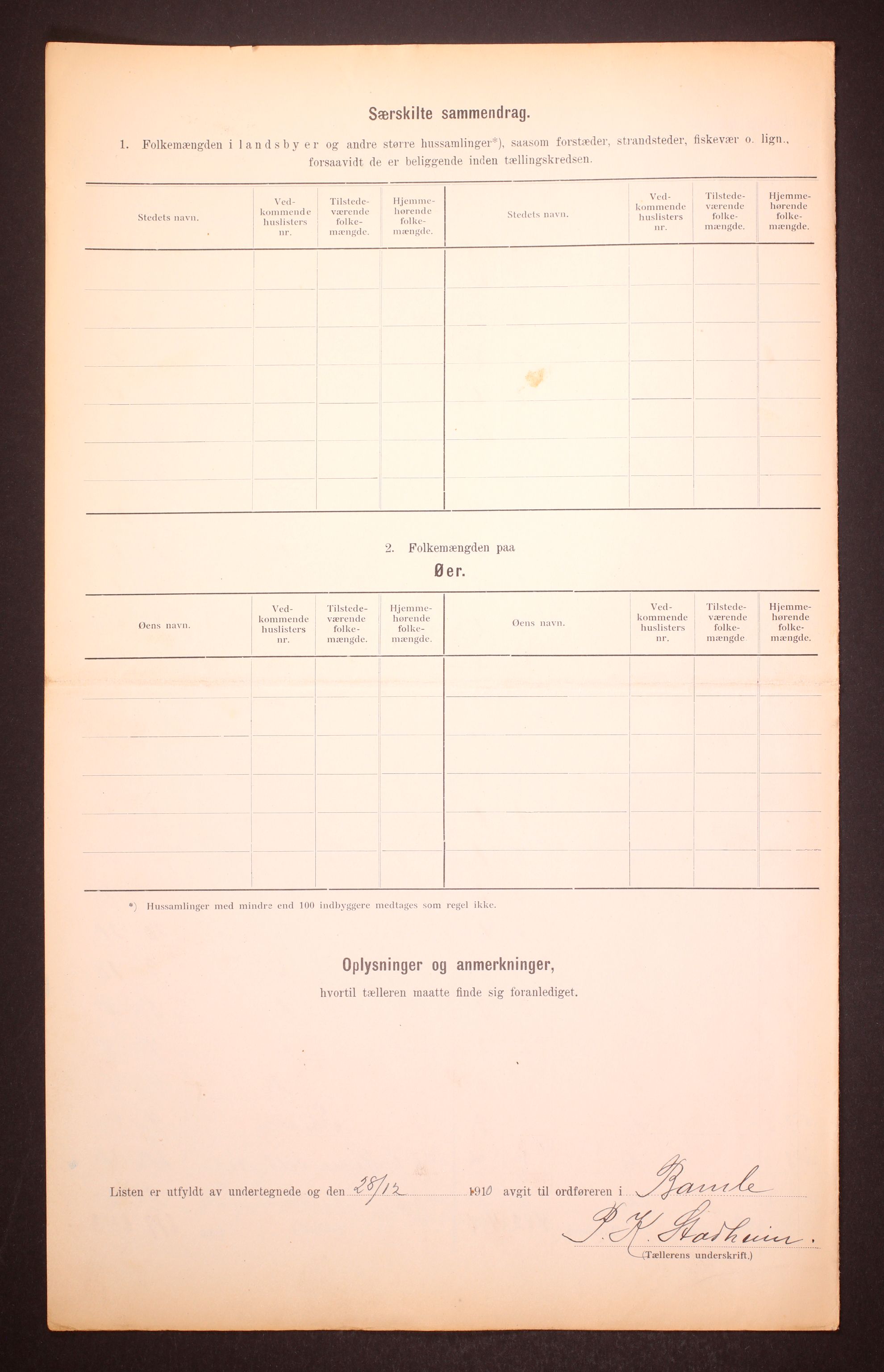 RA, 1910 census for Bamble, 1910, p. 6