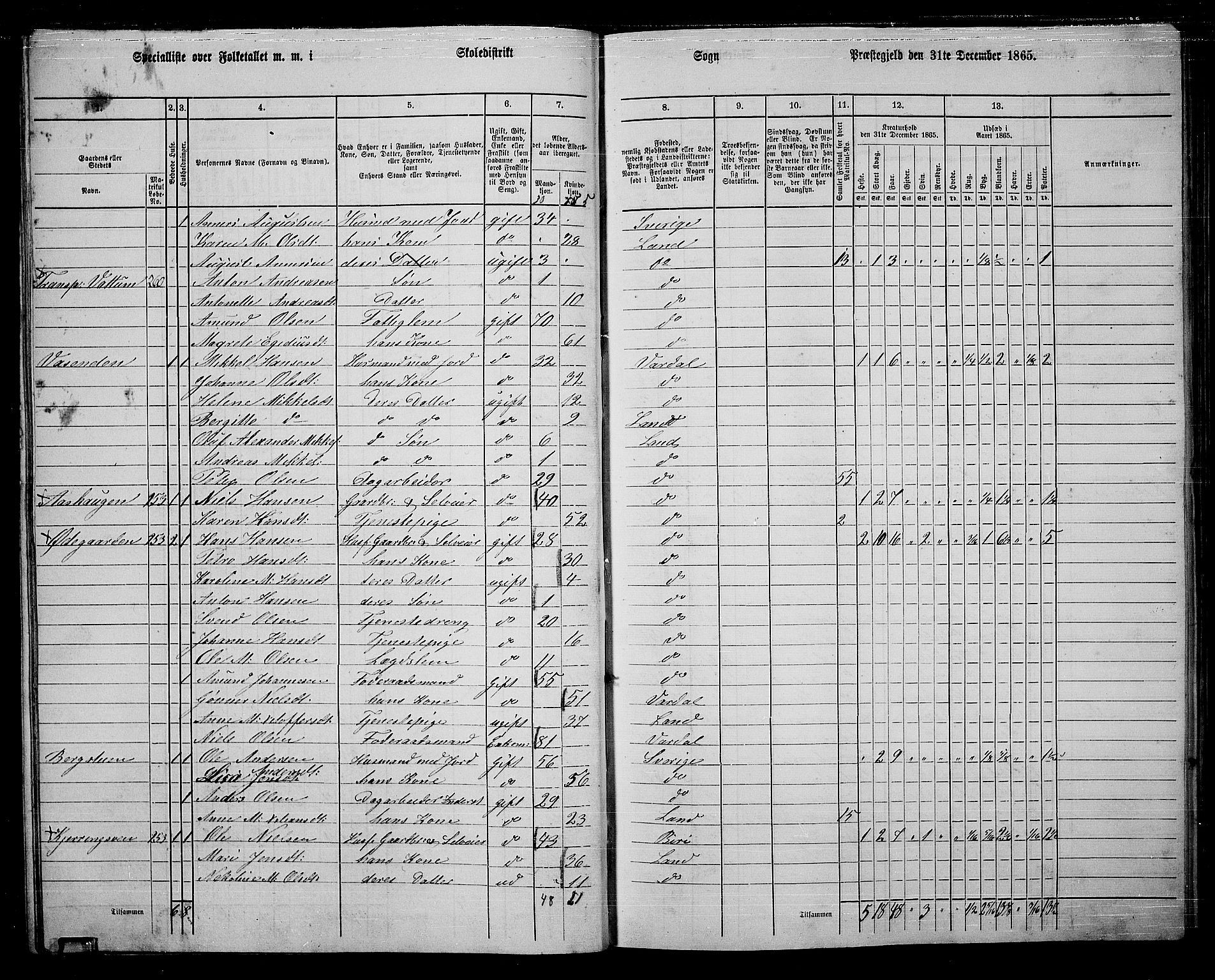 RA, 1865 census for Land, 1865, p. 284