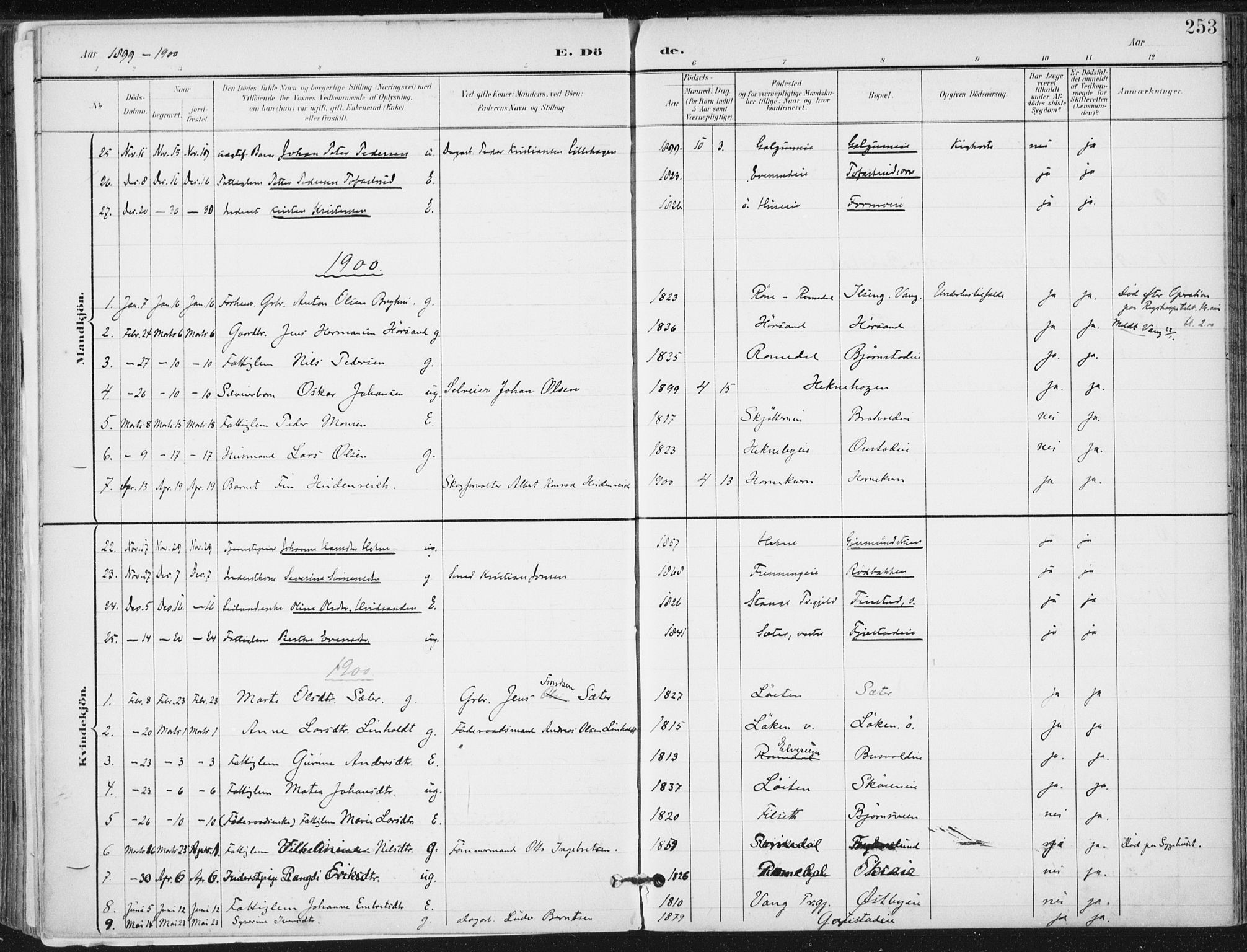 Romedal prestekontor, SAH/PREST-004/K/L0011: Parish register (official) no. 11, 1896-1912, p. 253