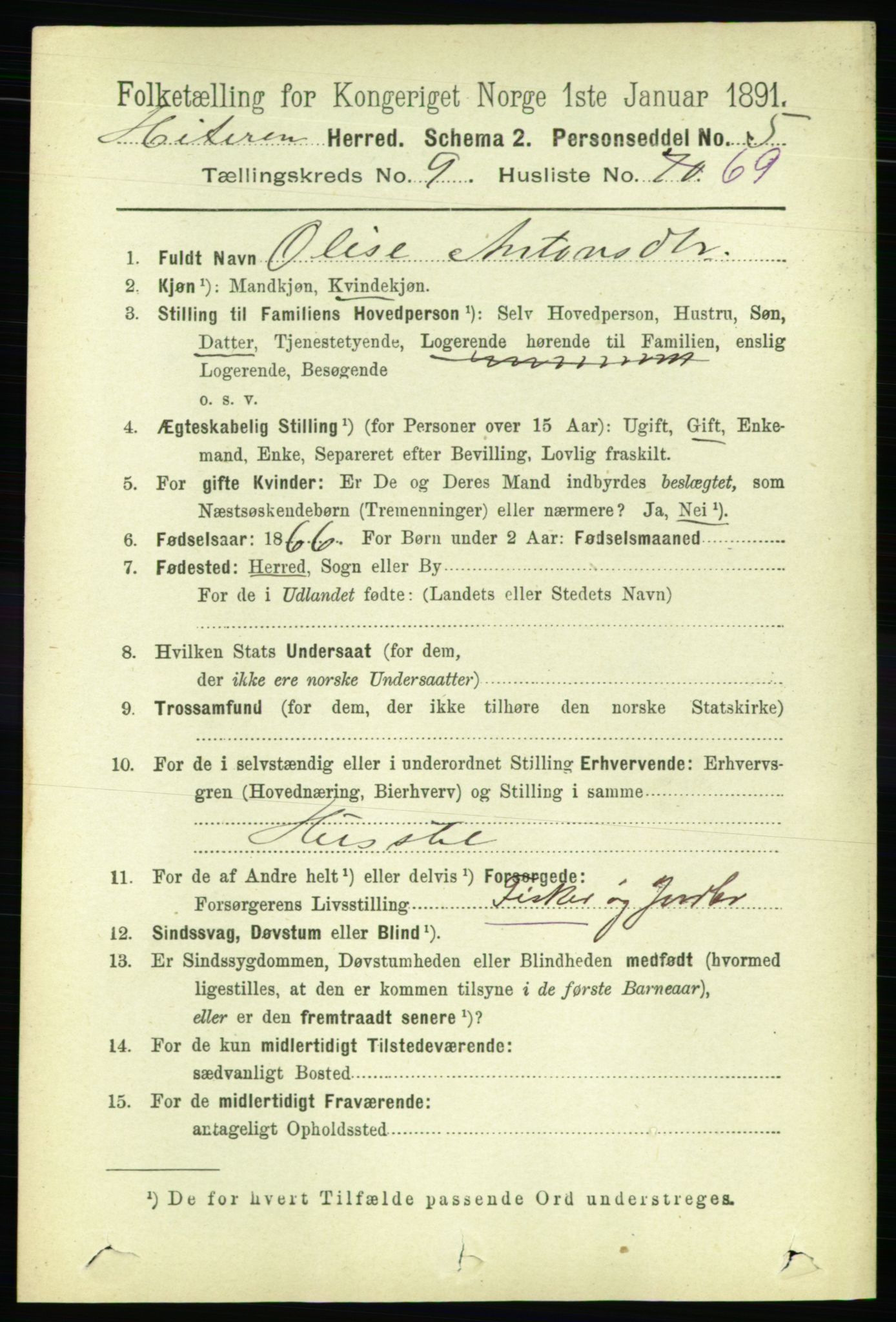 RA, 1891 census for 1617 Hitra, 1891, p. 2206