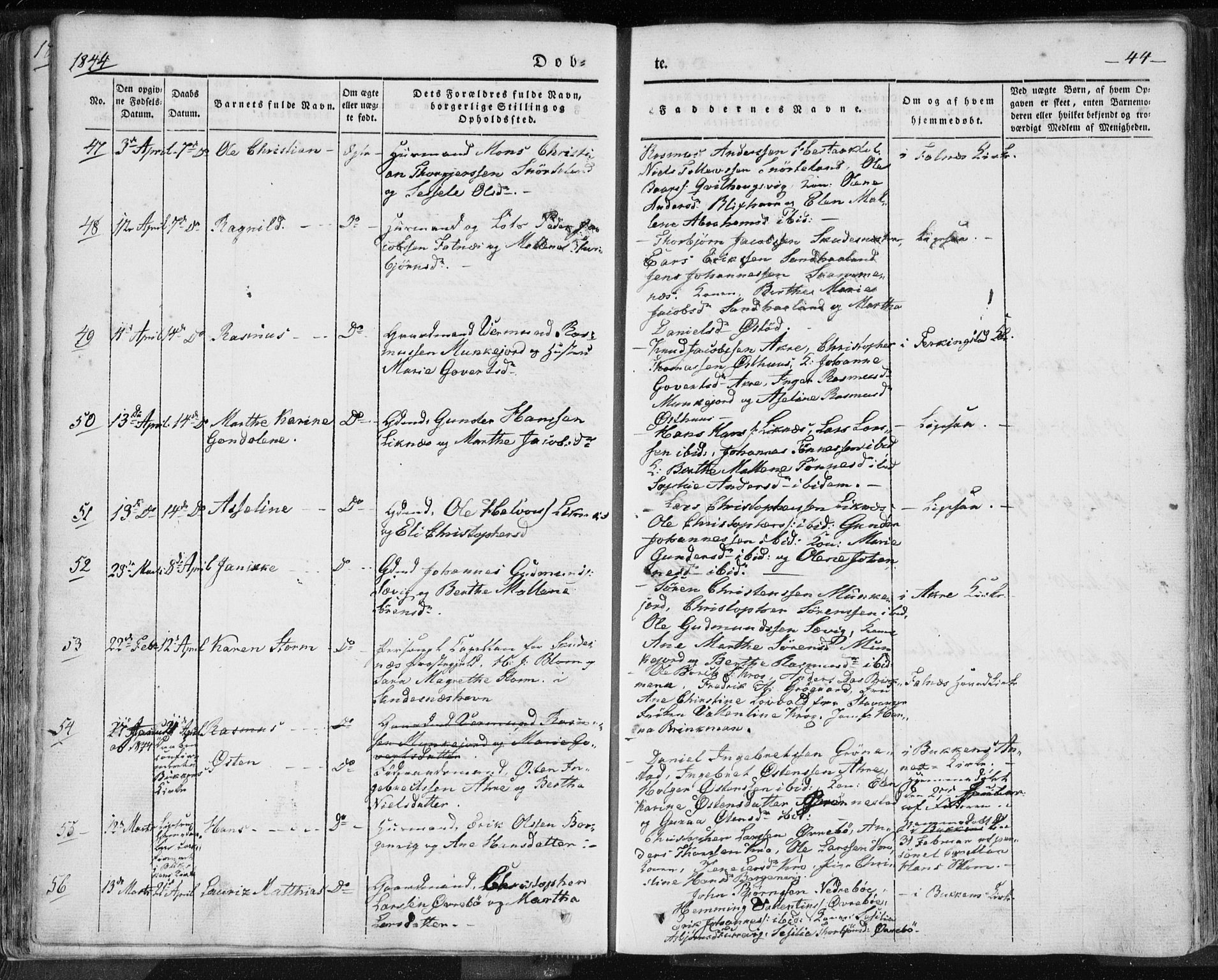 Skudenes sokneprestkontor, SAST/A -101849/H/Ha/Haa/L0002: Parish register (official) no. A 2.1, 1841-1846, p. 44