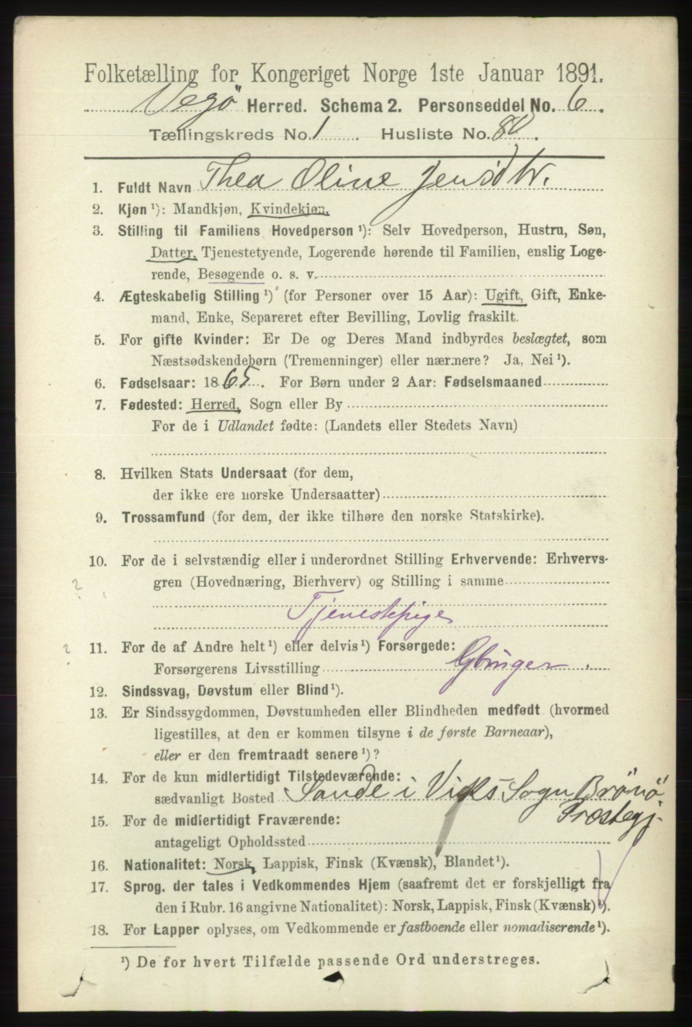 RA, 1891 census for 1815 Vega, 1891, p. 554