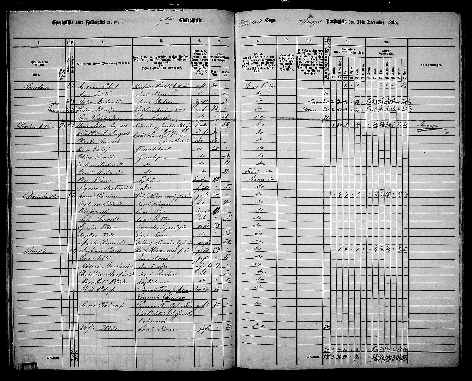 RA, 1865 census for Stange, 1865, p. 71