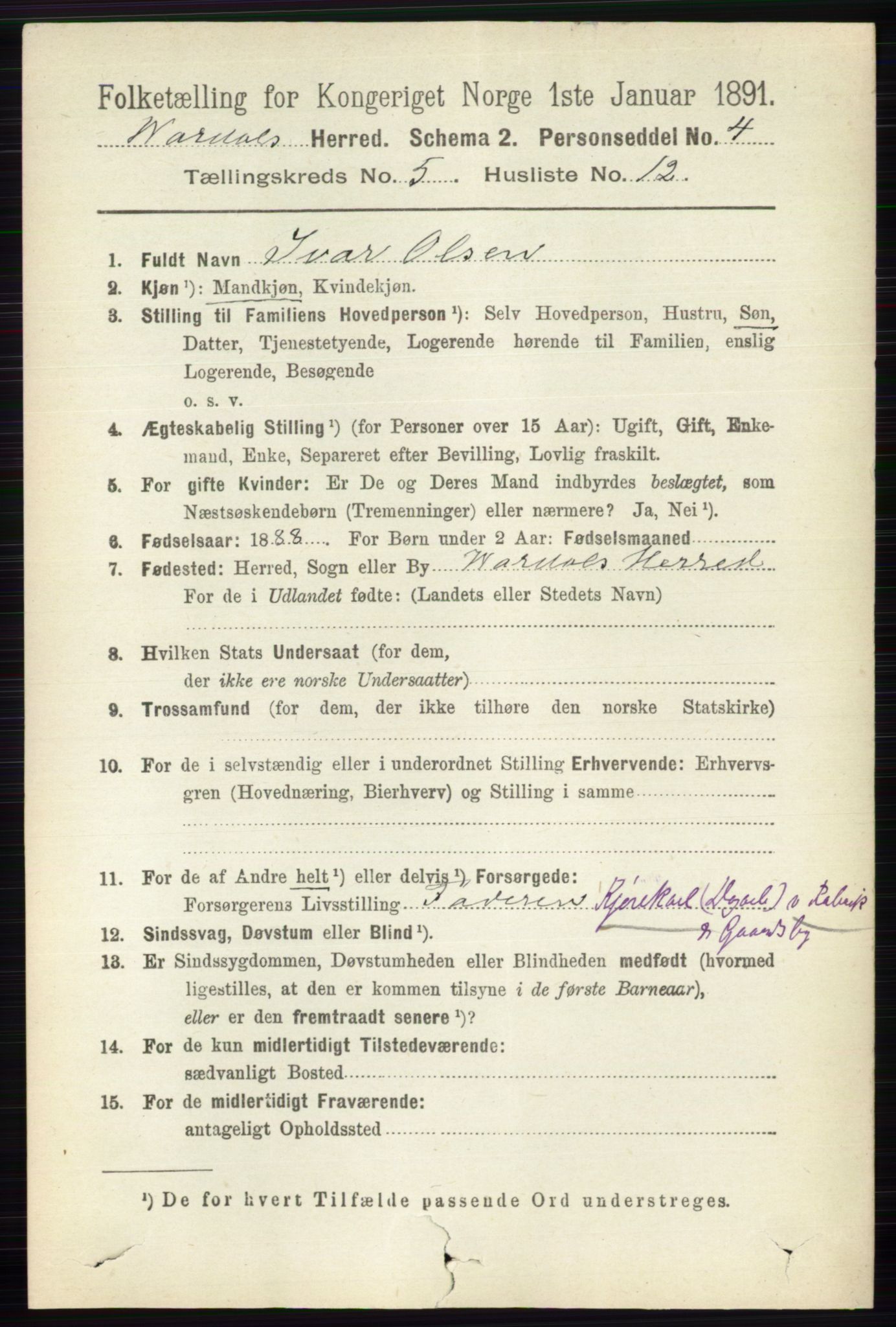 RA, 1891 census for 0527 Vardal, 1891, p. 2279