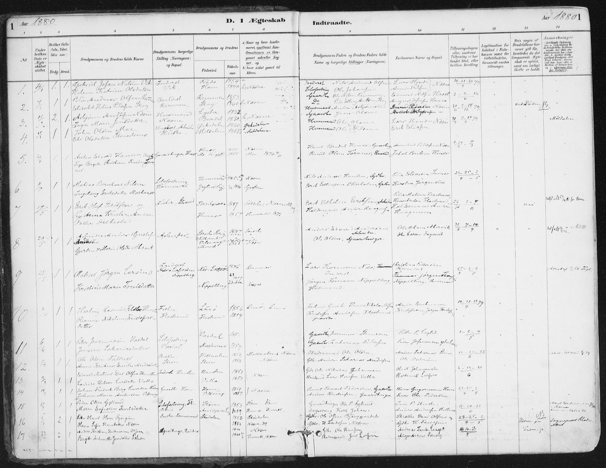 Ministerialprotokoller, klokkerbøker og fødselsregistre - Nordland, AV/SAT-A-1459/838/L0553: Parish register (official) no. 838A11, 1880-1910, p. 1