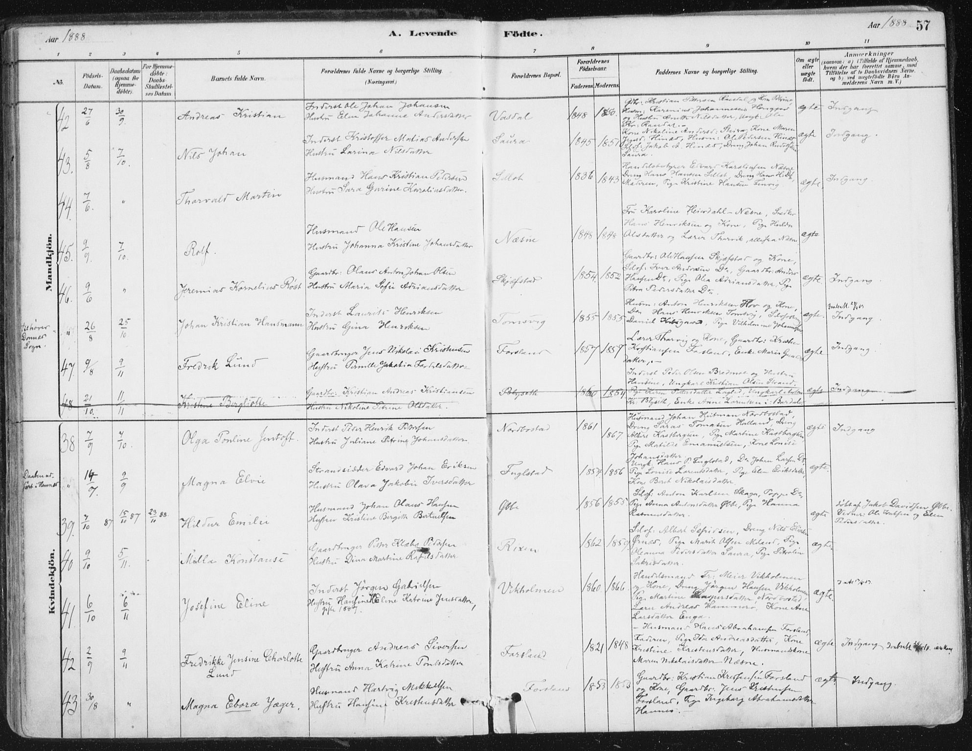 Ministerialprotokoller, klokkerbøker og fødselsregistre - Nordland, AV/SAT-A-1459/838/L0552: Parish register (official) no. 838A10, 1880-1910, p. 57