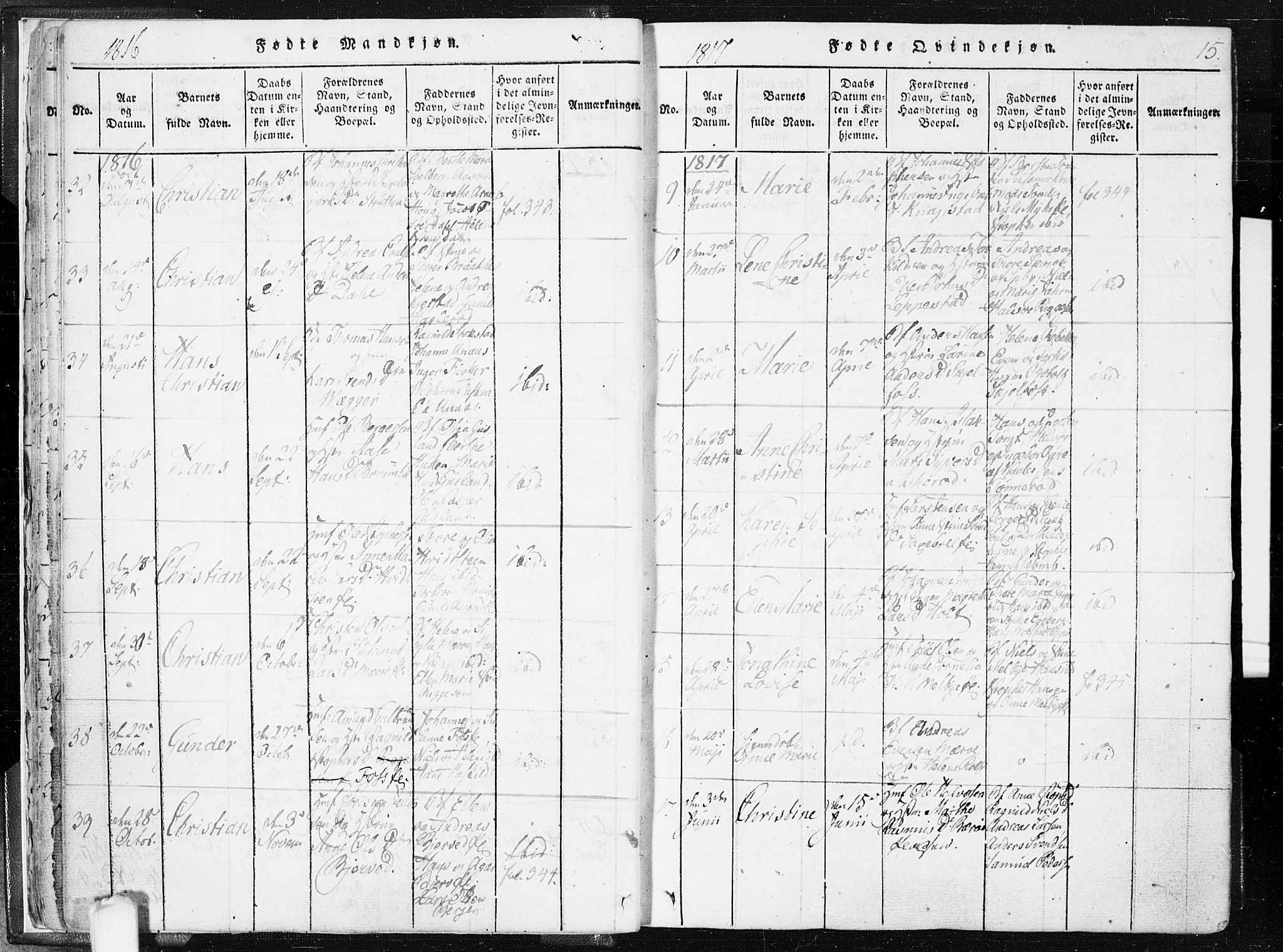 Hobøl prestekontor Kirkebøker, SAO/A-2002/F/Fa/L0002: Parish register (official) no. I 2, 1814-1841, p. 15