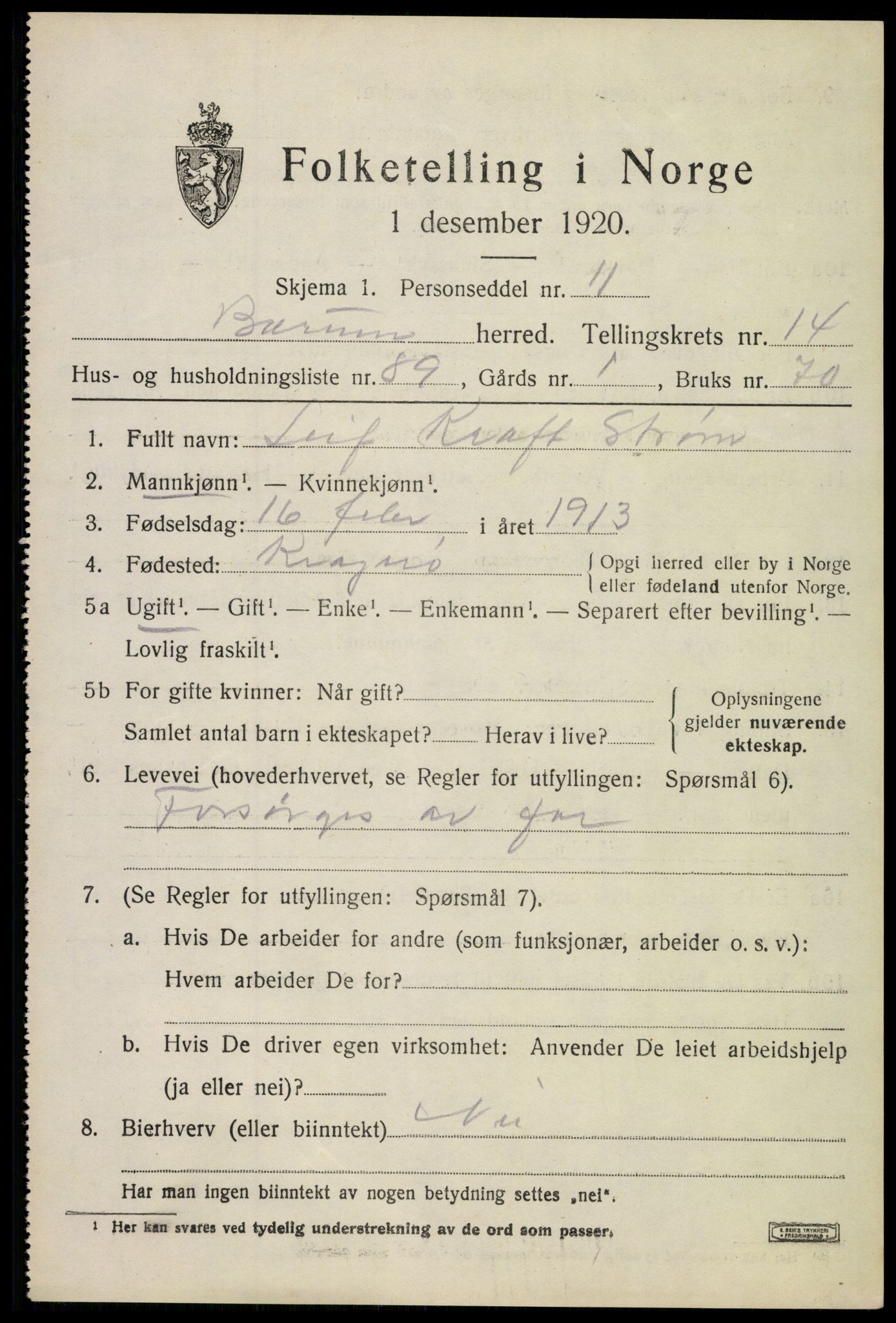 SAO, 1920 census for Bærum, 1920, p. 42264