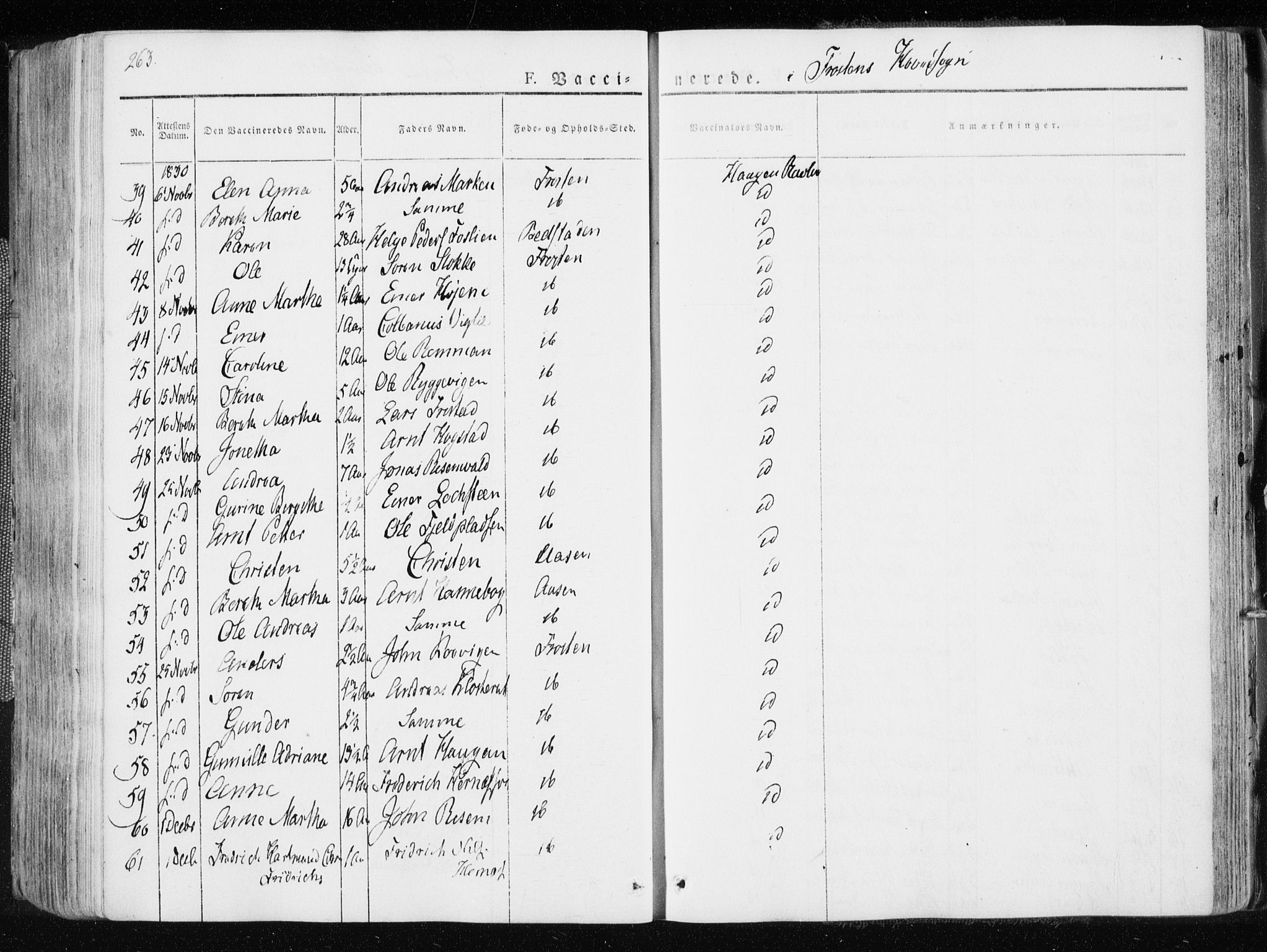 Ministerialprotokoller, klokkerbøker og fødselsregistre - Nord-Trøndelag, AV/SAT-A-1458/713/L0114: Parish register (official) no. 713A05, 1827-1839, p. 263