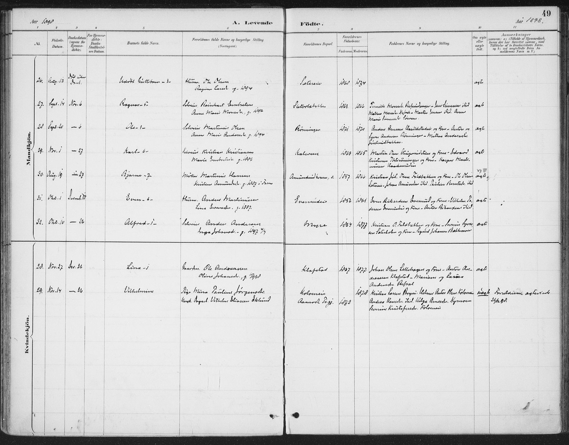 Romedal prestekontor, SAH/PREST-004/K/L0008: Parish register (official) no. 8, 1887-1905, p. 49