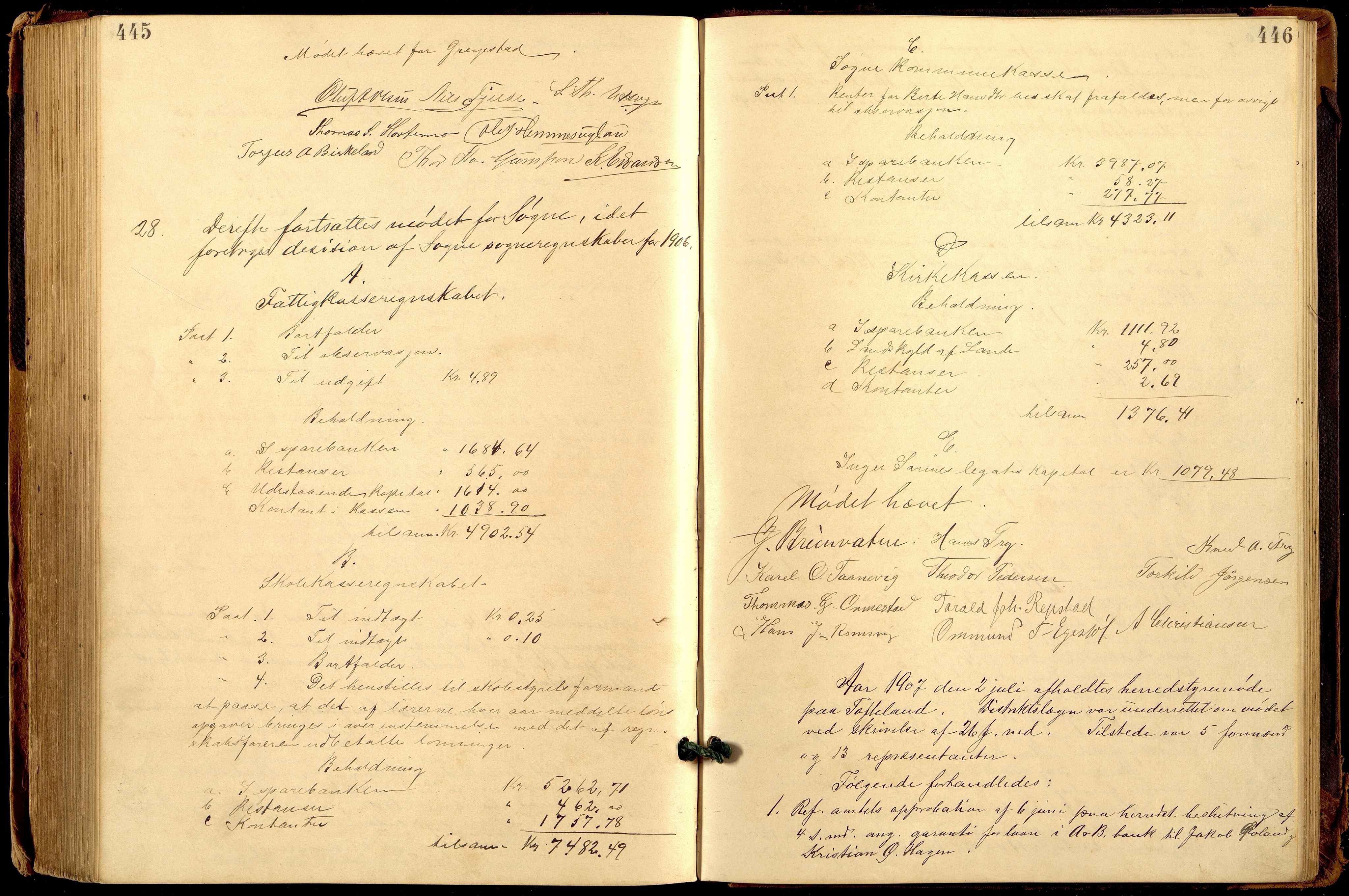 Søgne og Greipstad kommune - Formannskapet, ARKSOR/1018SG120/A/L0006: Møtebok (d), 1901-1909, p. 445-446